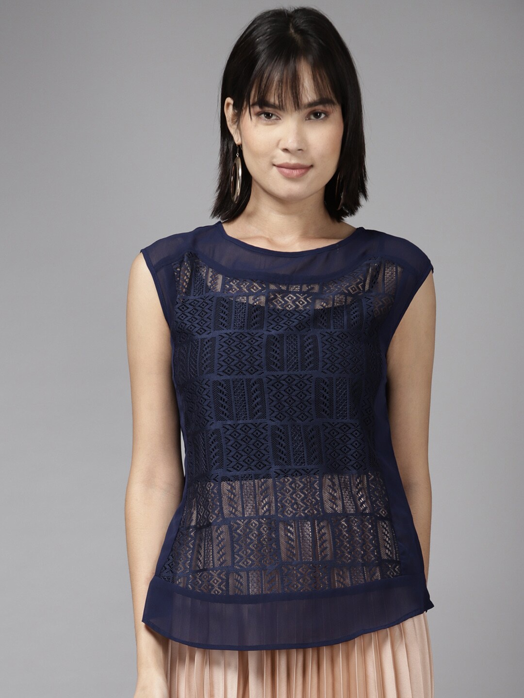 

BAESD Semi-Sheer Georgette Top, Navy blue