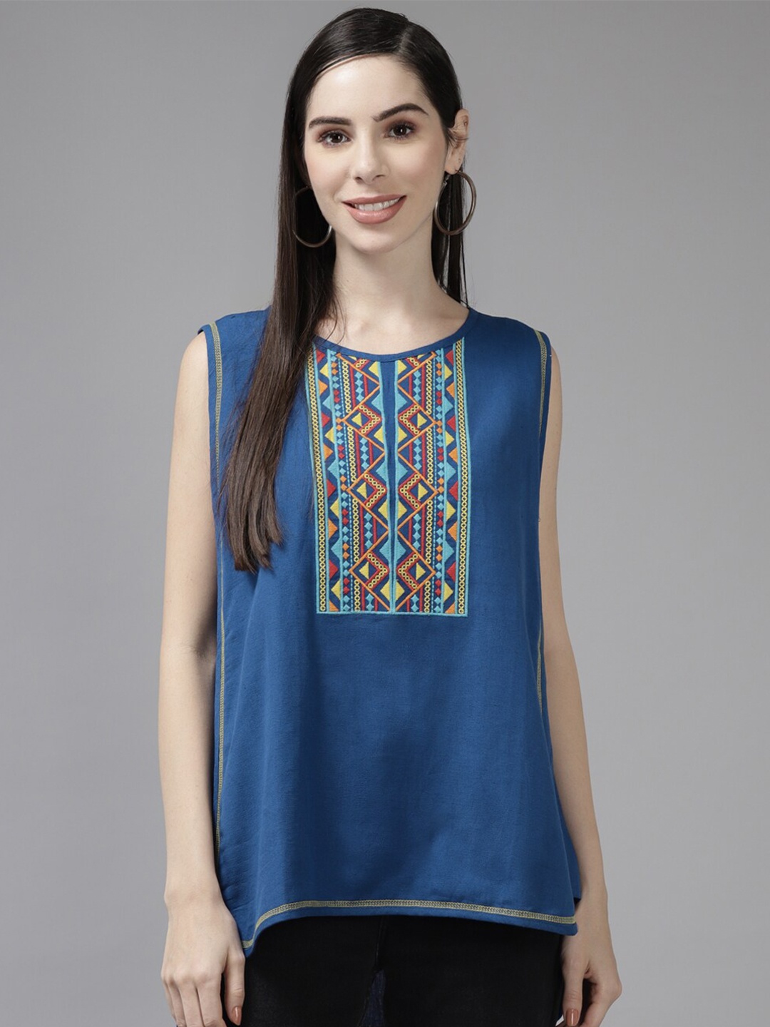 

BAESD Ethnic Print Georgette Top, Blue