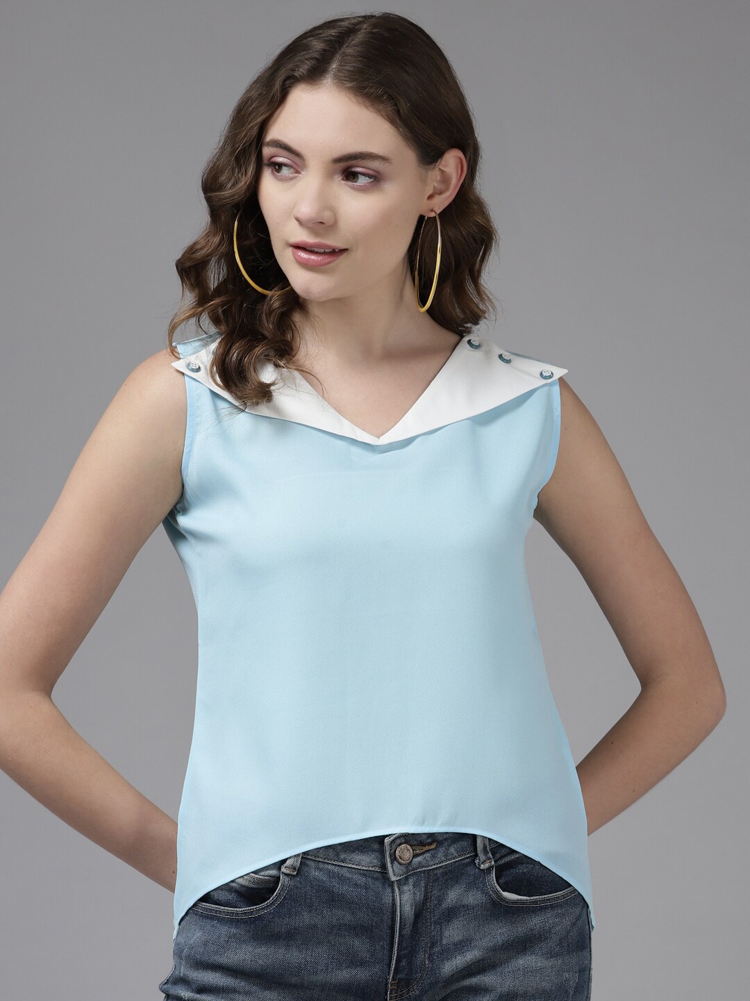 

BAESD V-Neck Sleeveless Georgette Styled Back Top, Turquoise blue