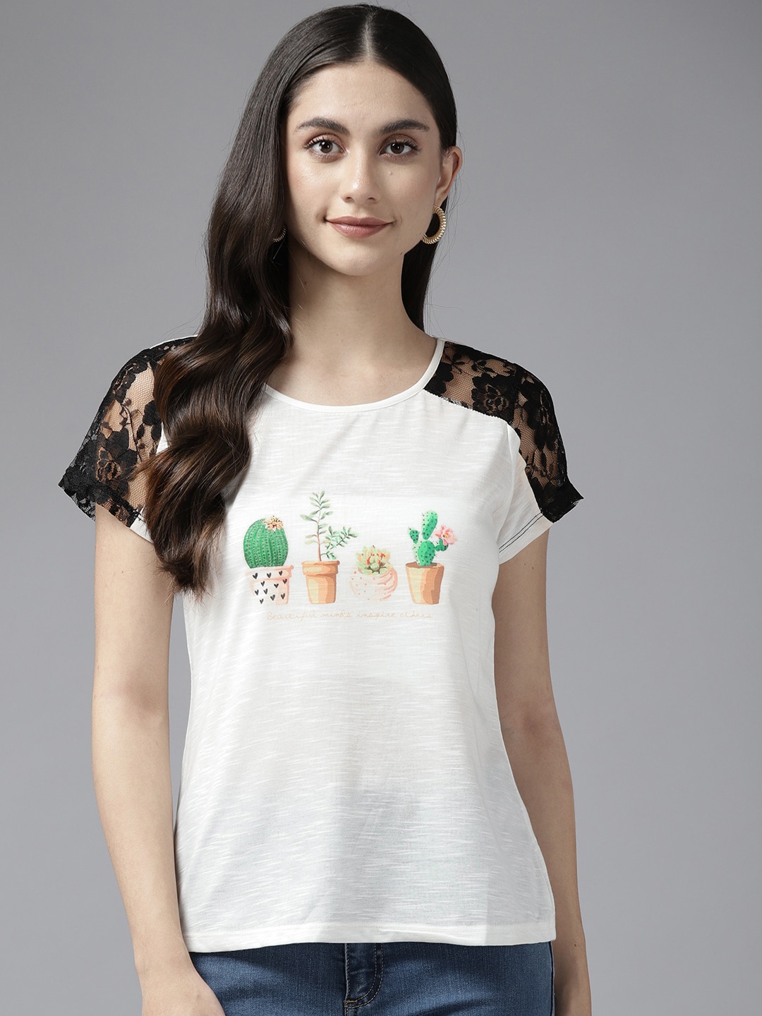

BAESD Floral Printed Georgette Top, Cream