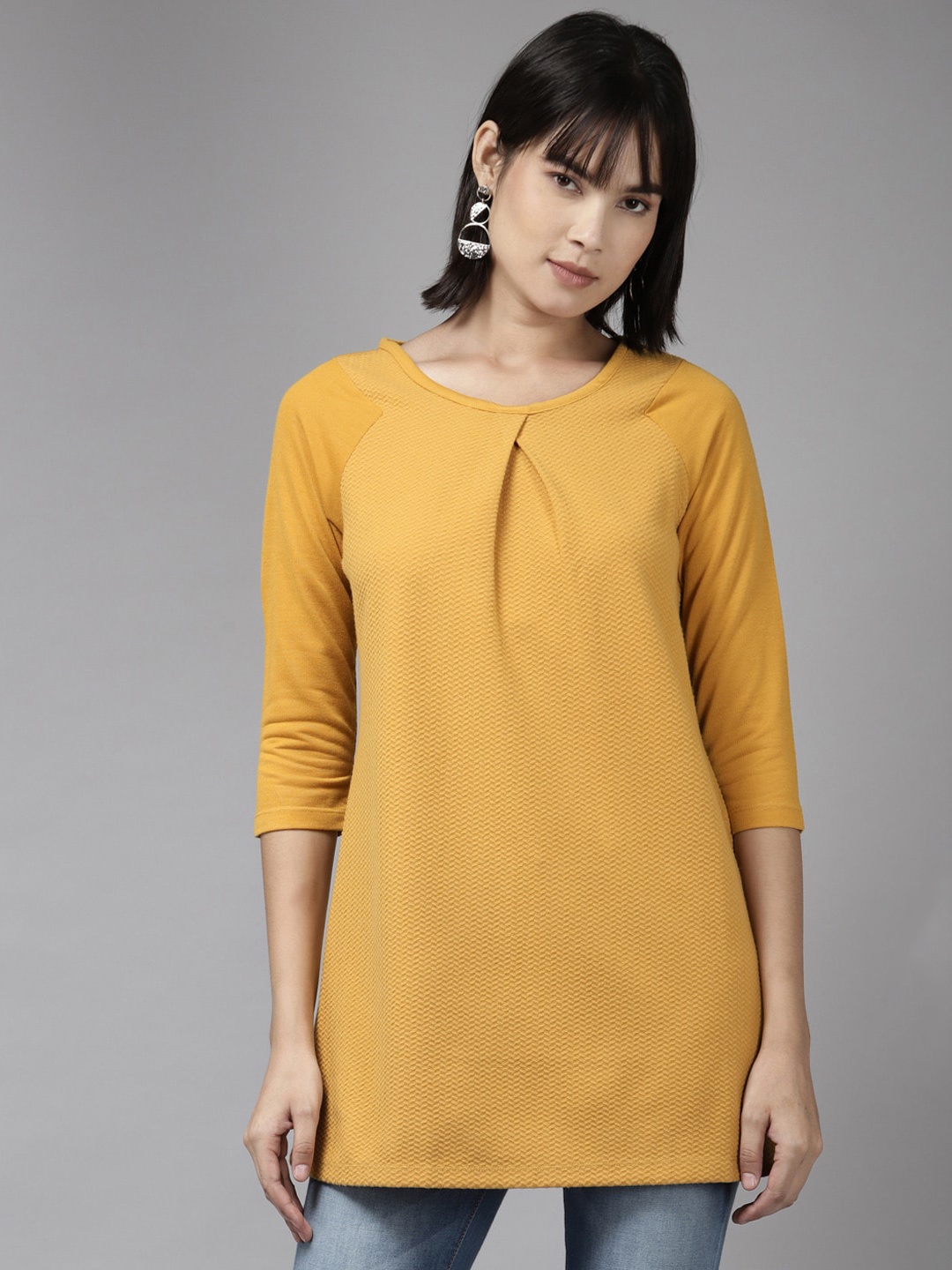 

BAESD Round Neck Georgette Longline Top, Yellow