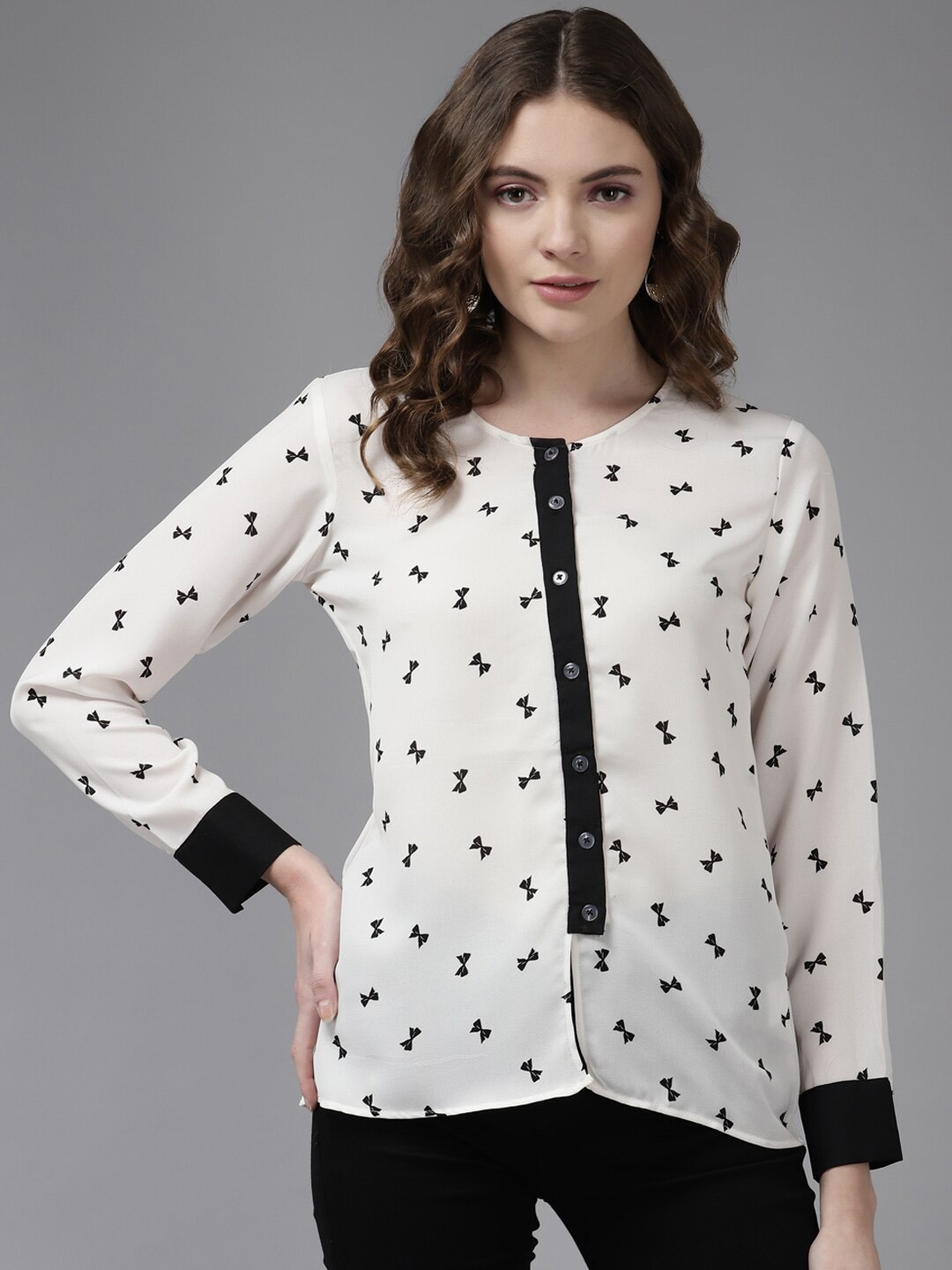 

BAESD Conversational Print Georgette Top, White