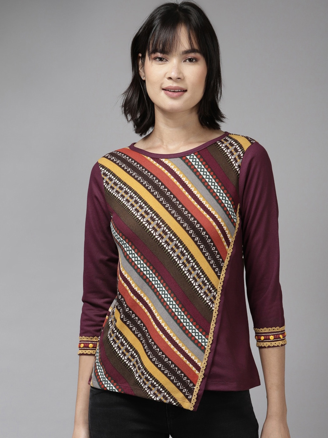

BAESD Geometric Printed Round Neck Top, Brown