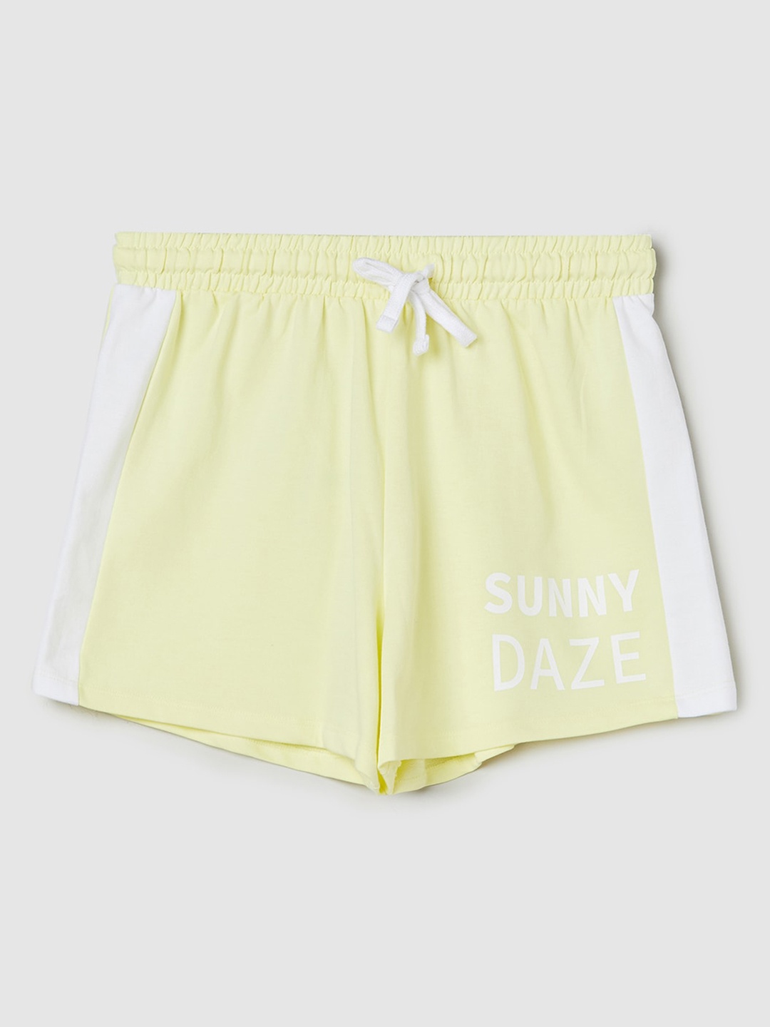 

max Girls Mid Rise Typography Printed Pure Cotton Shorts, Yellow