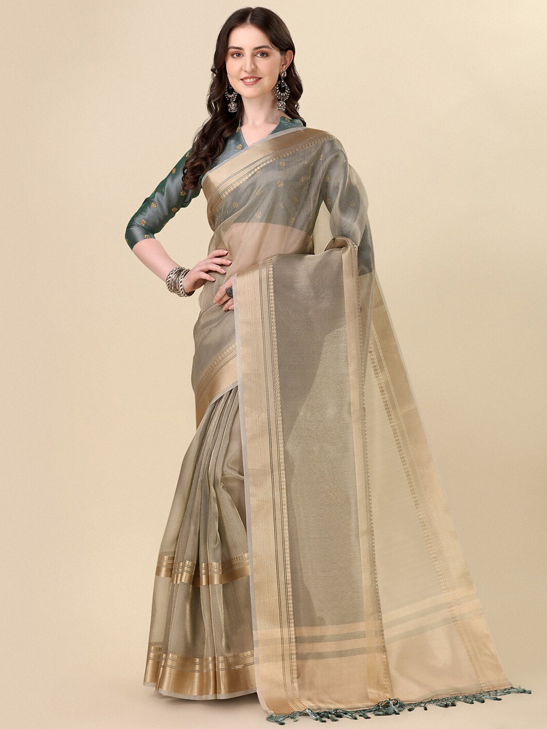 

KALINI Woven Design Zari Saree, Beige
