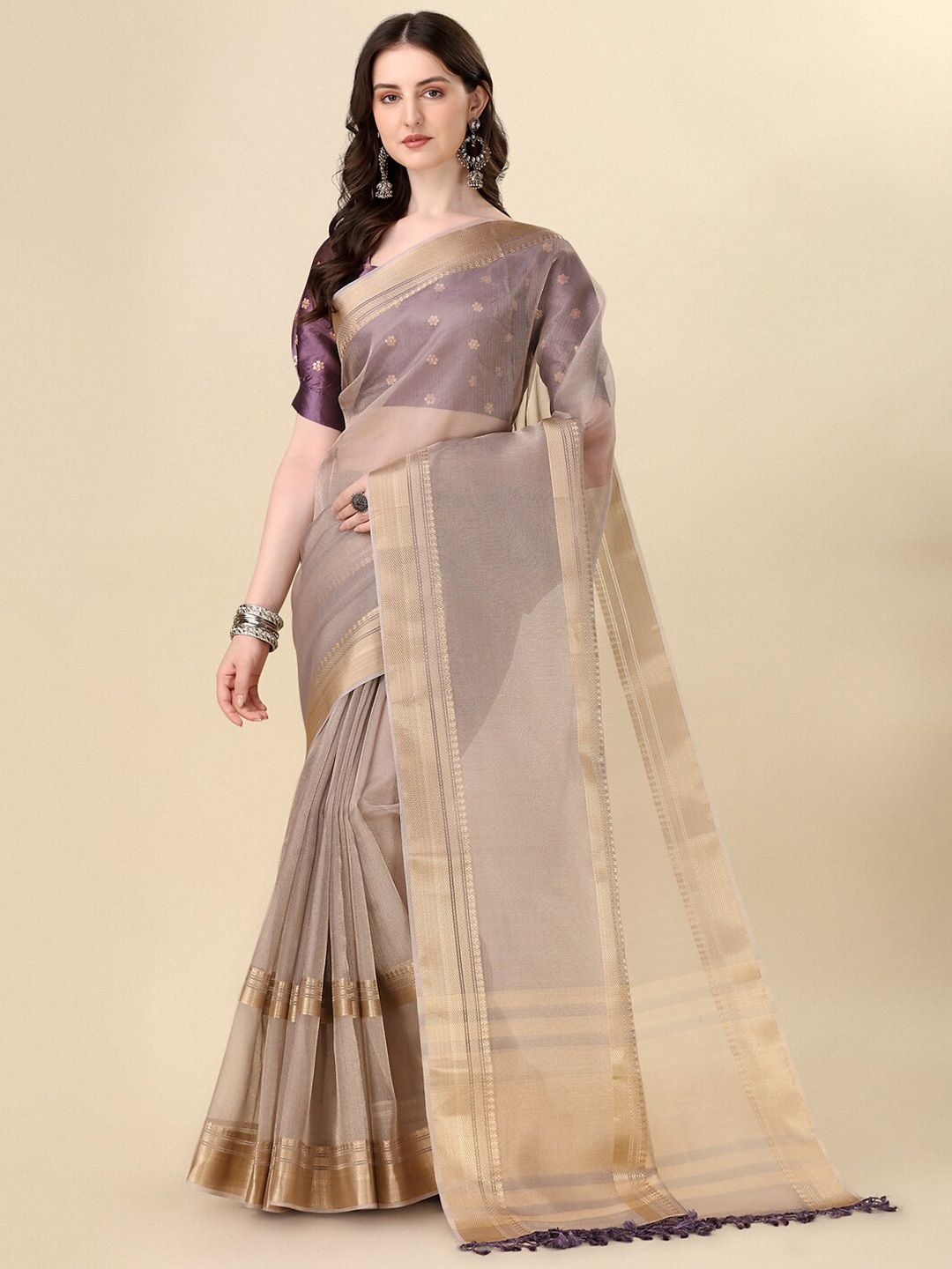

KALINI Woven Design Zari Saree, Beige