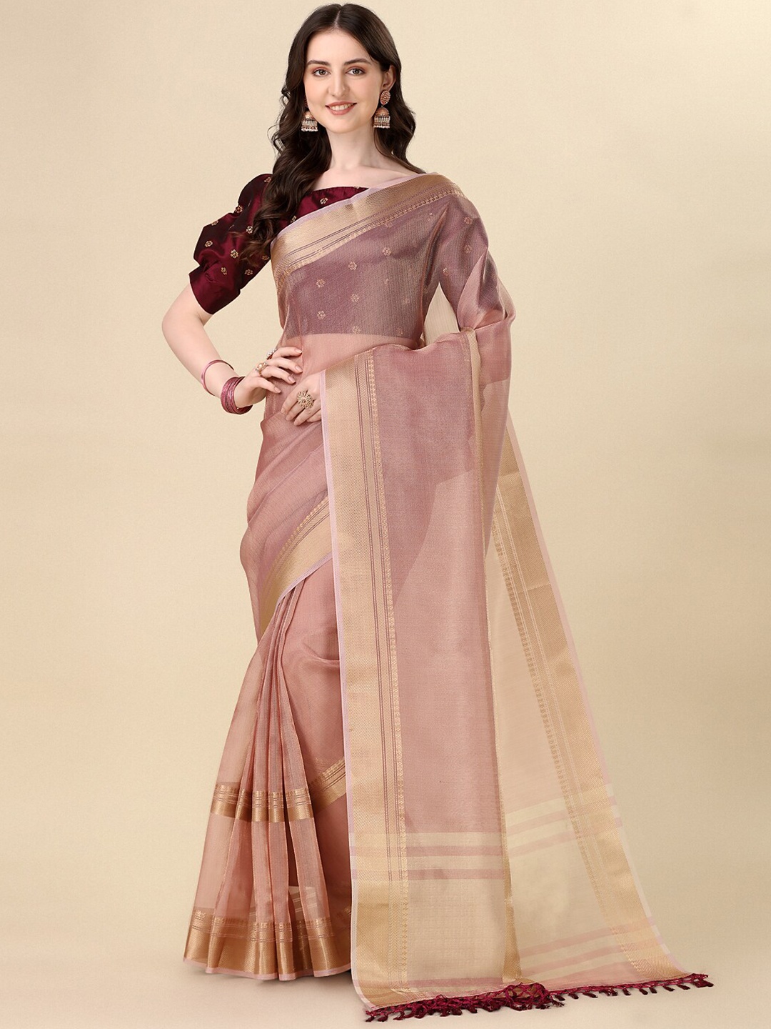 

KALINI Woven Design Zari Saree, Beige