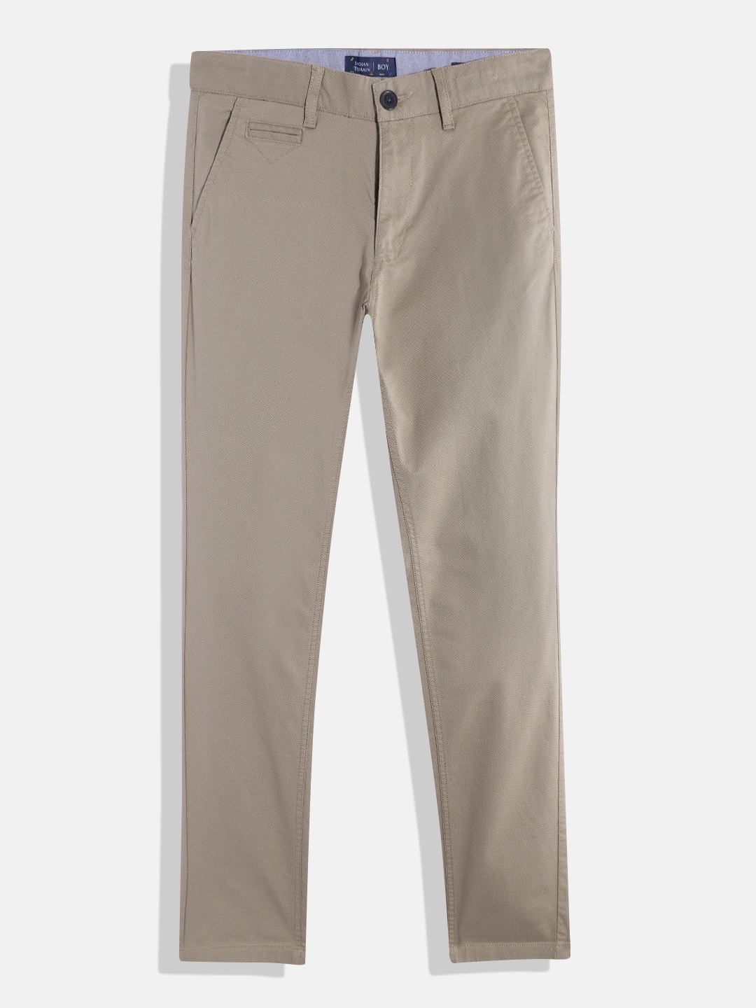 

Indian Terrain Boys Geometric Printed Mid-Rise Trousers, Khaki
