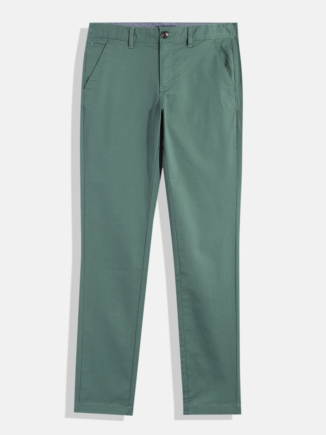 

Indian Terrain Boys Micro Geometric Print Original Low-Rise Plain Flat-Front Trousers, Teal