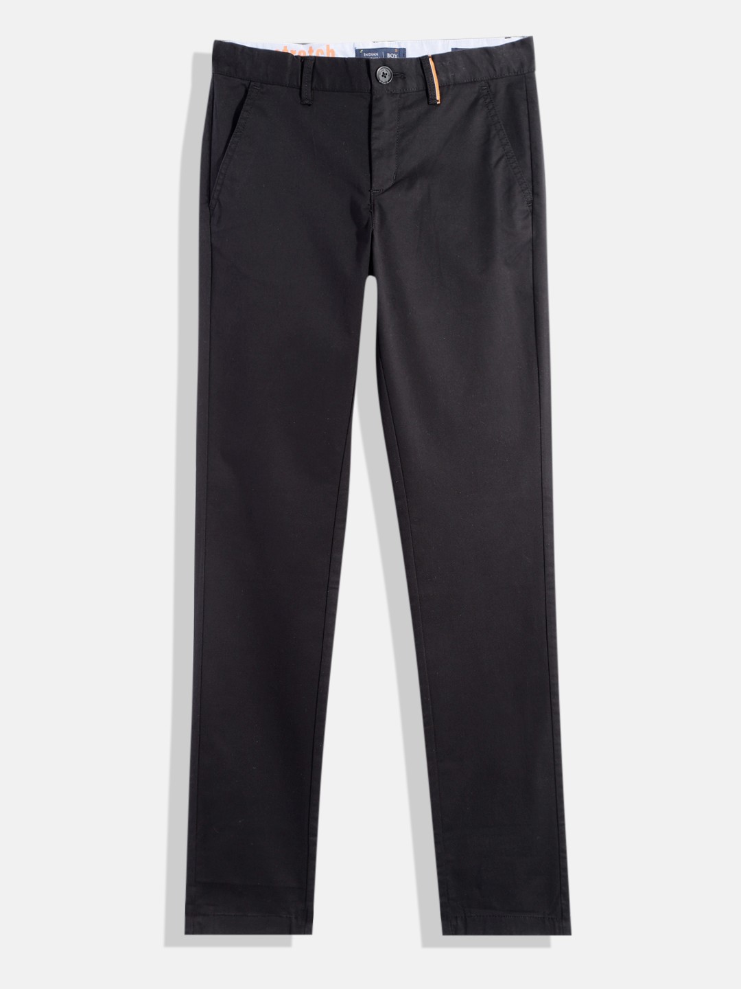 

Indian Terrain Boys Solid Original Regular Fit Low-Rise Plain Flat-Front Chinos, Black