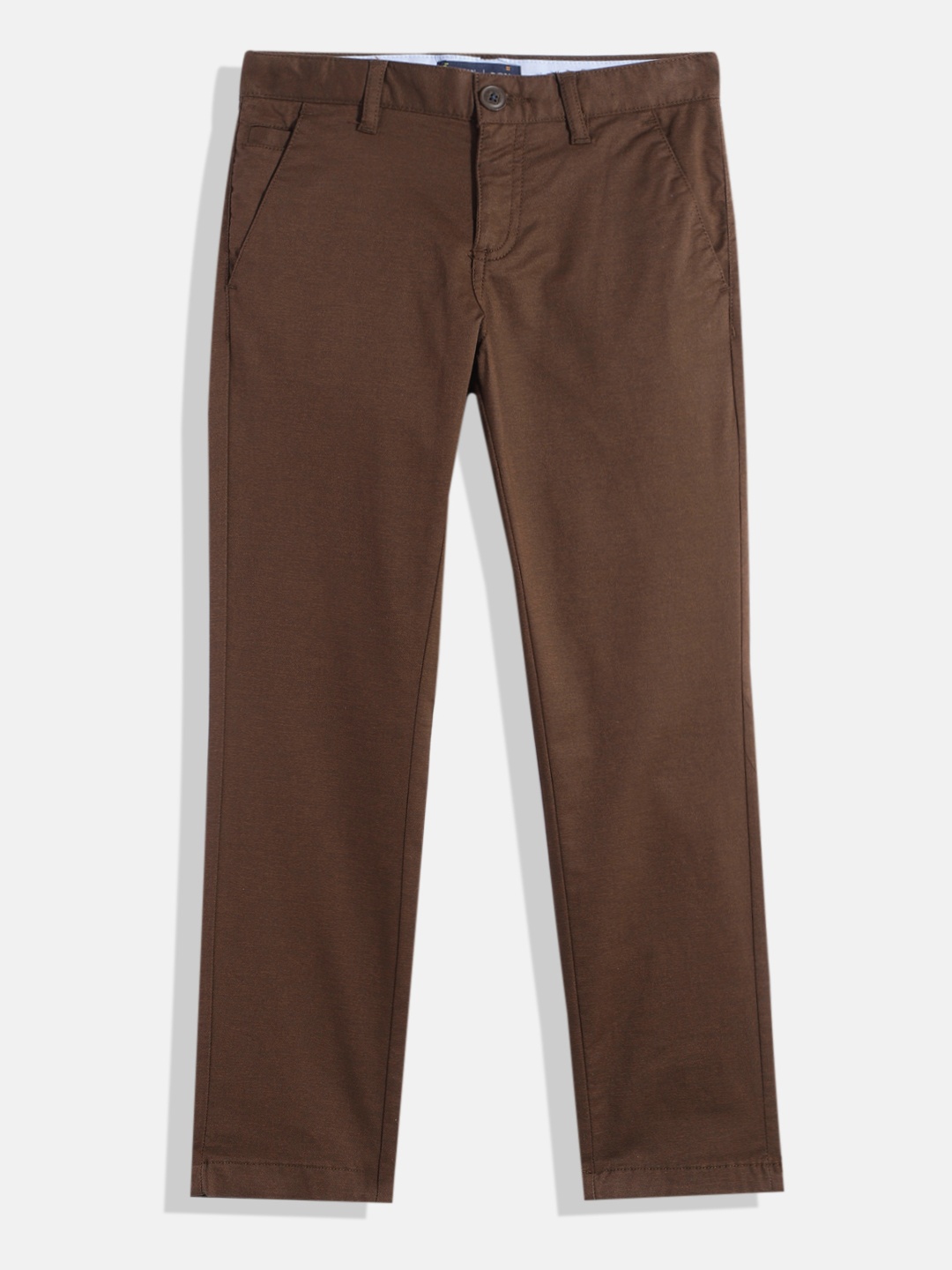 

Indian Terrain Boys Micro Abstract Print Original Low-Rise Plain Flat-Front Trousers, Brown