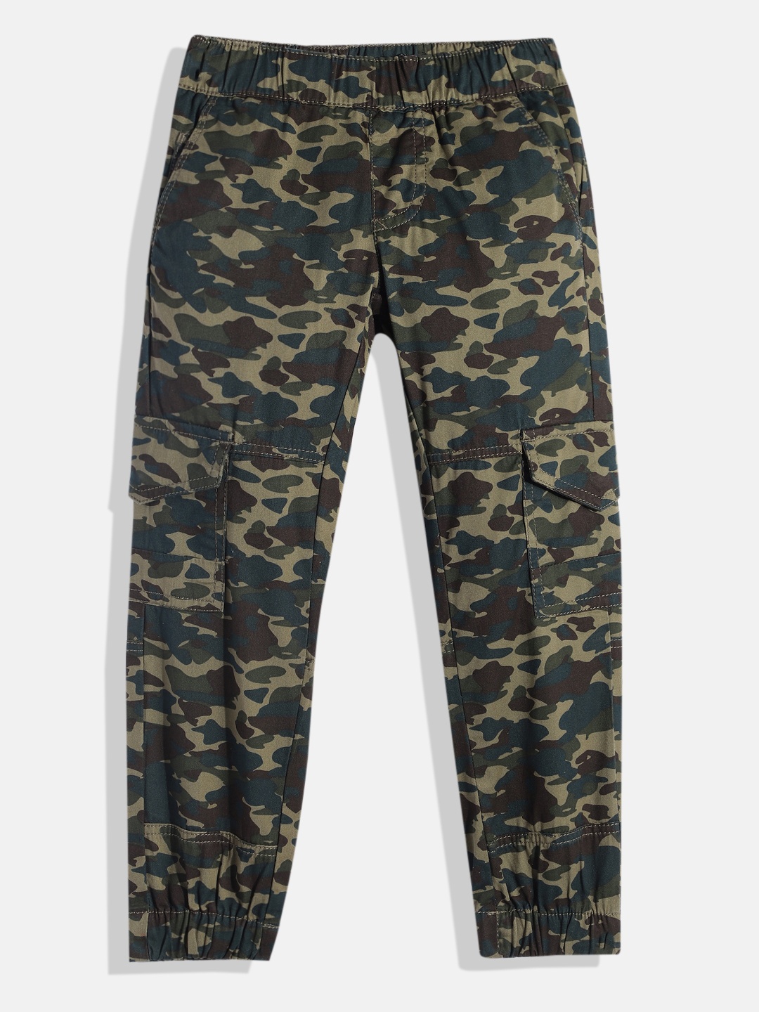 

Indian Terrain Boys Camouflage Printed Pure Cotton Joggers, Olive