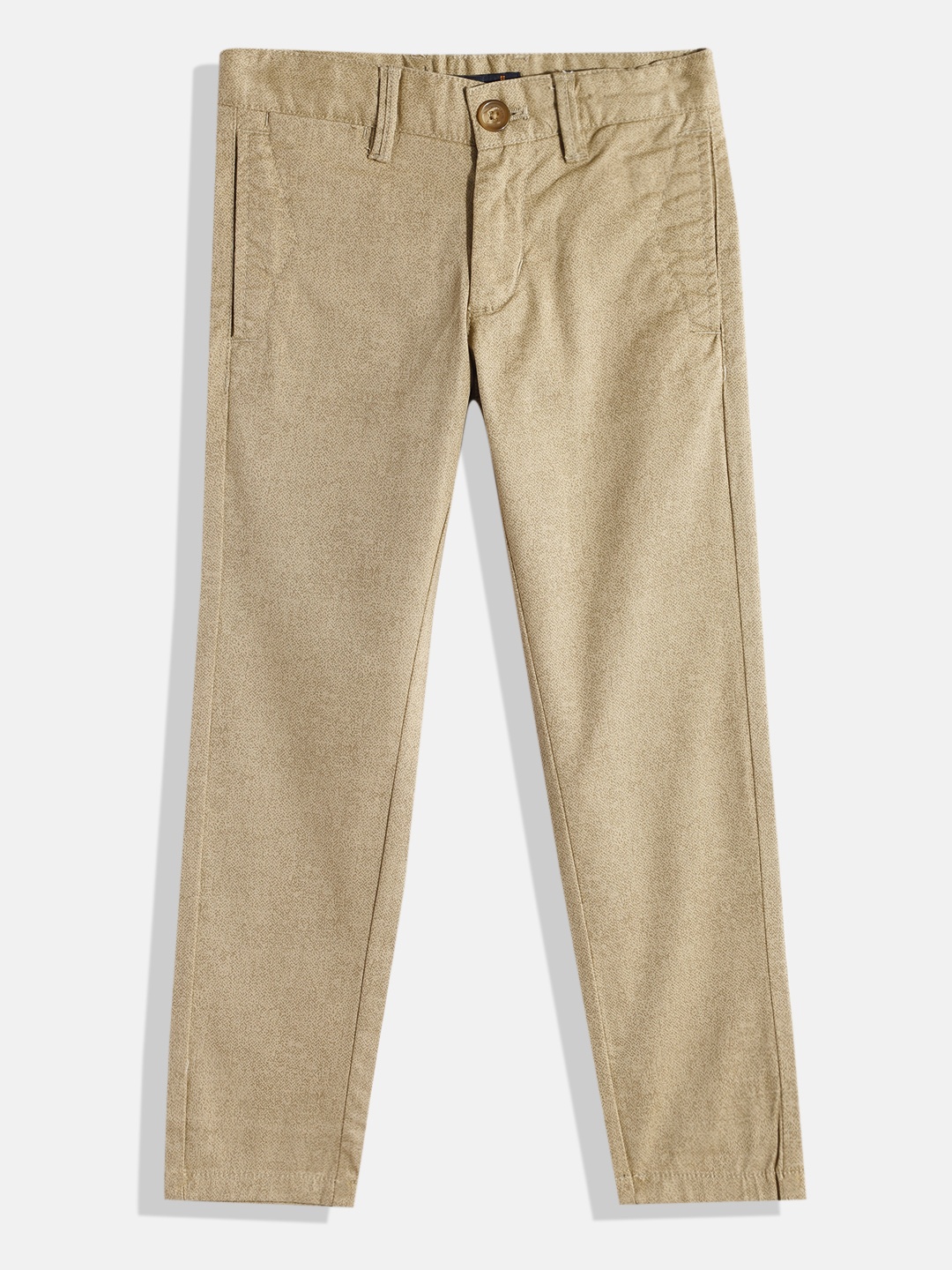 

Indian Terrain Boys Micro Abstract Print Original Low-Rise Plain Flat-Front Trousers, Khaki