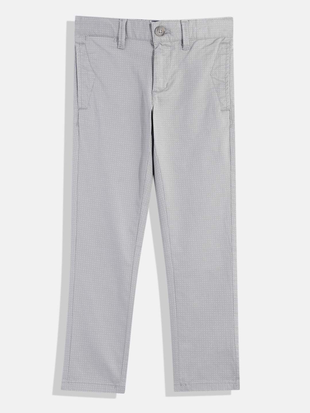 

Indian Terrain Boys Micro Abstract Print Original Low-Rise Plain Flat-Front Trousers, Grey