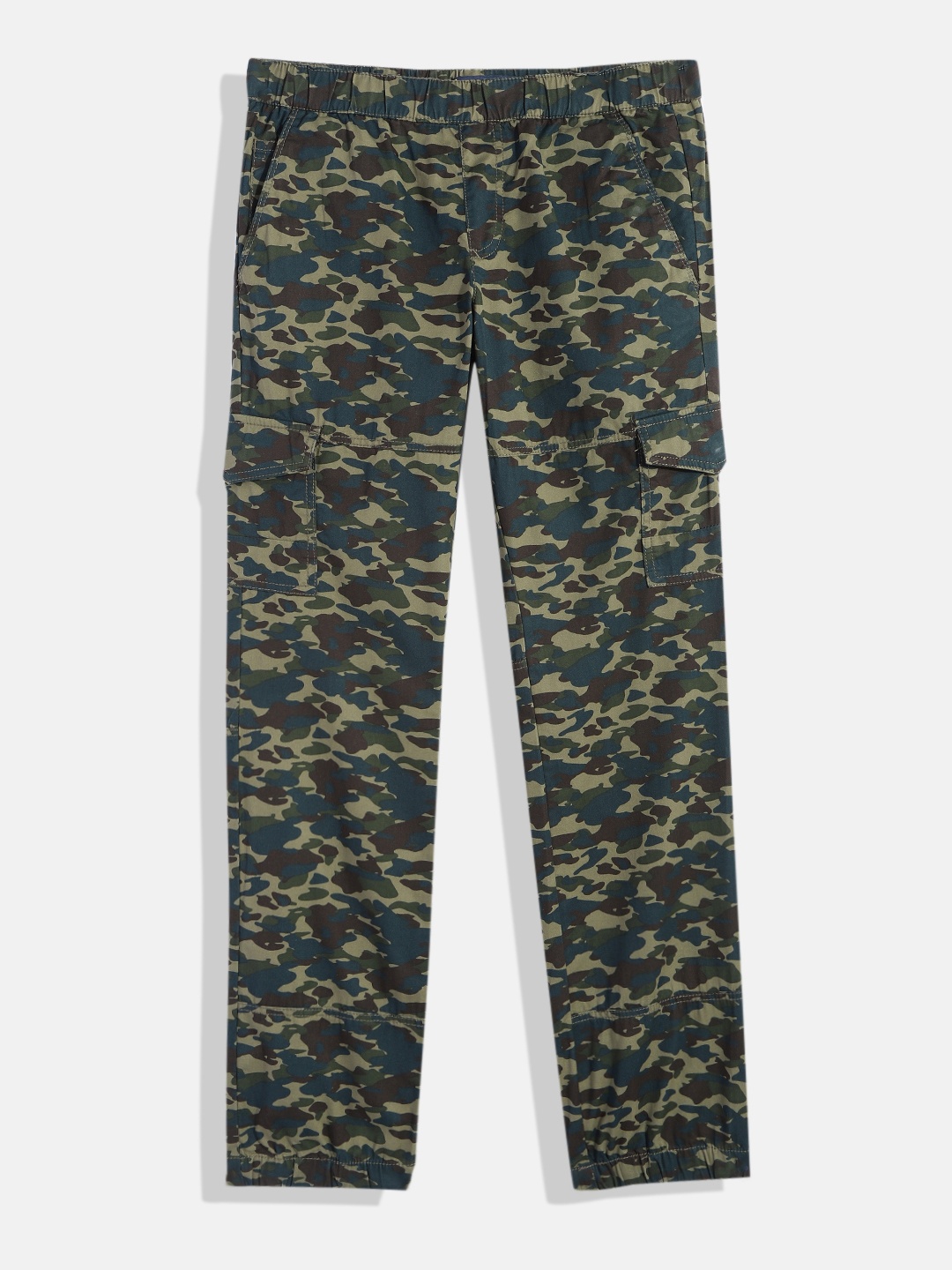 

Indian Terrain Boys Camouflage Printed Pure Cotton Joggers, Olive