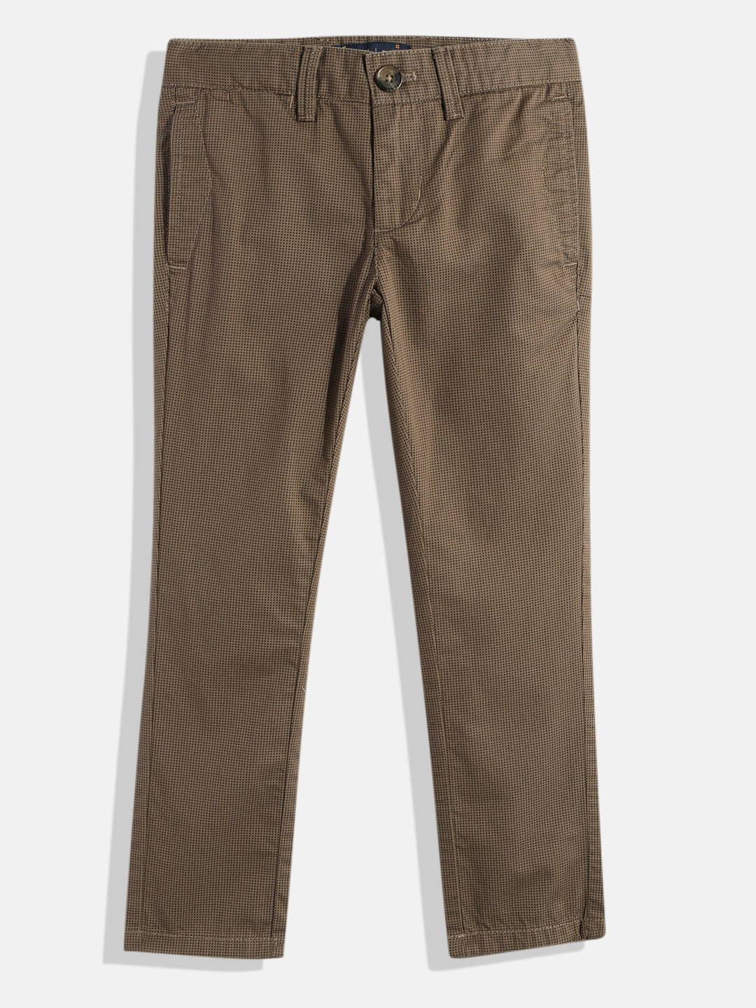 

Indian Terrain Boys Abstract Printed Original Low-Rise Pure Cotton Trousers, Khaki