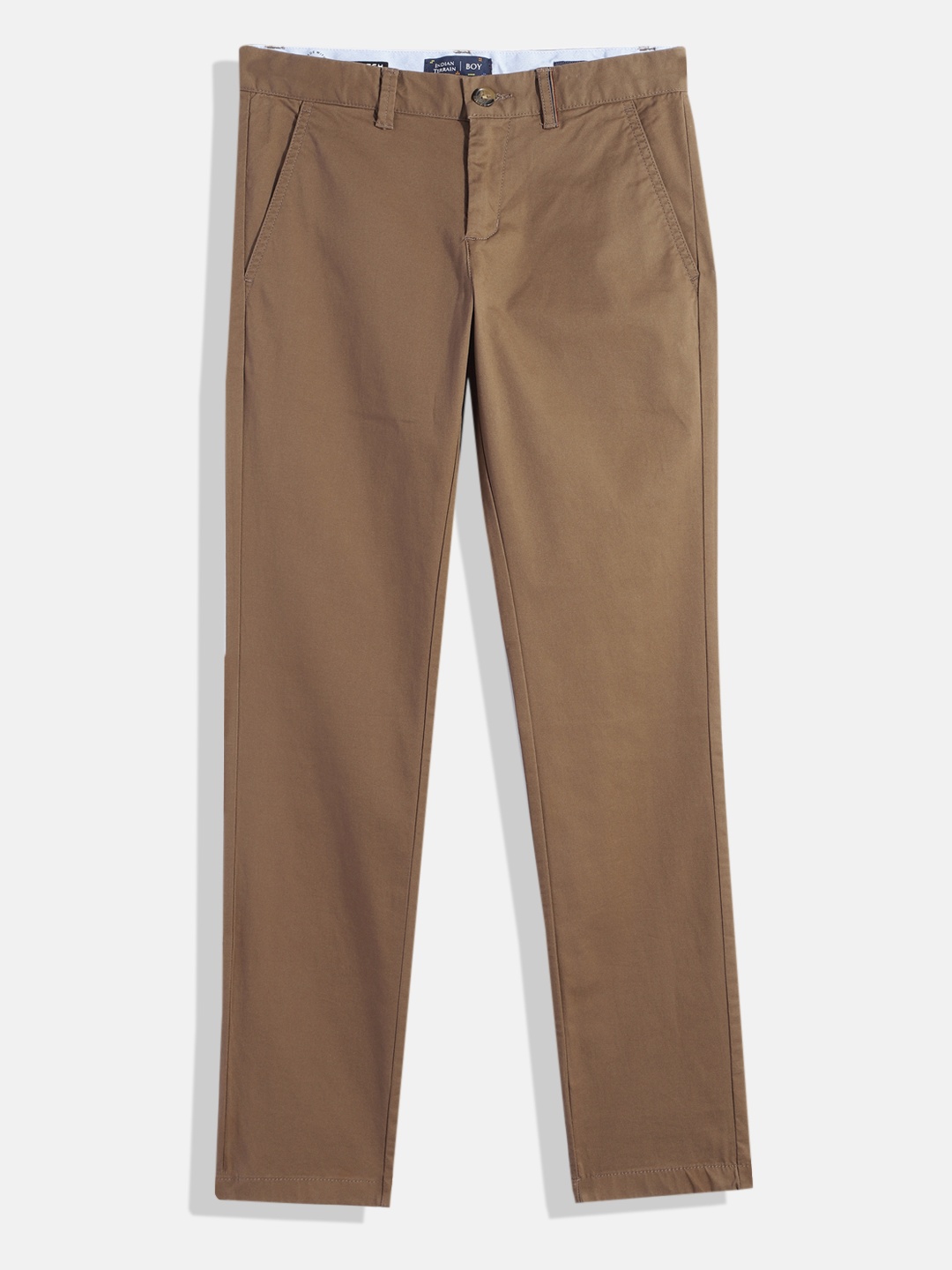 

Indian Terrain Boys Solid Original Regular Fit Low-Rise Plain Flat-Front Chinos, Brown