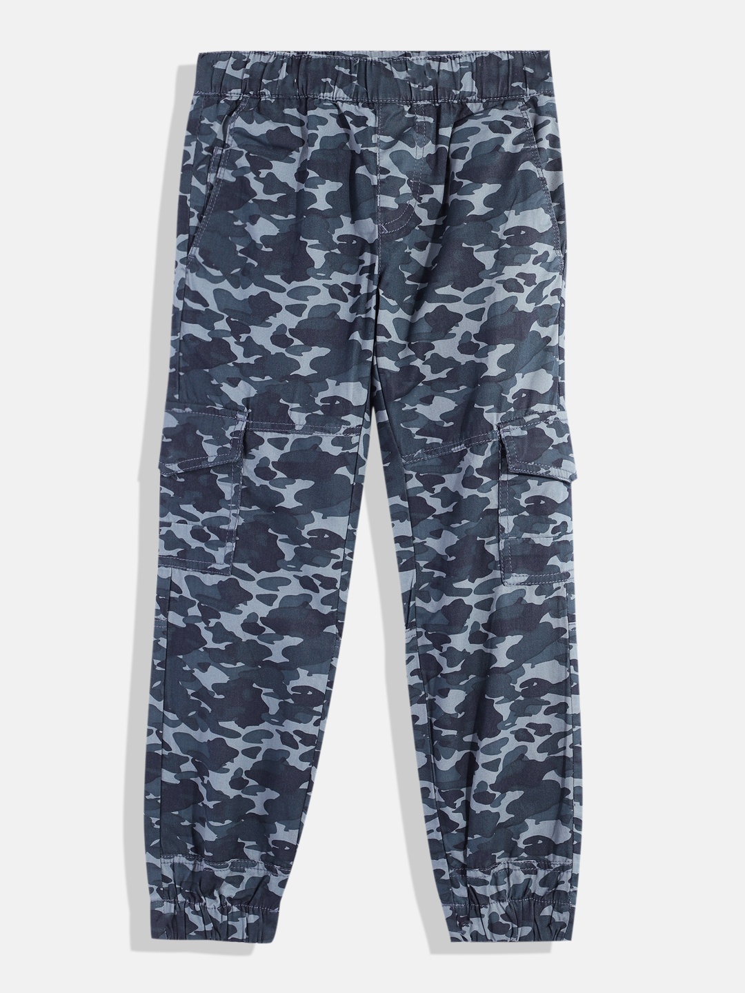 

Indian Terrain Boys Camouflage Printed Pure Cotton Cargos Trousers, Blue