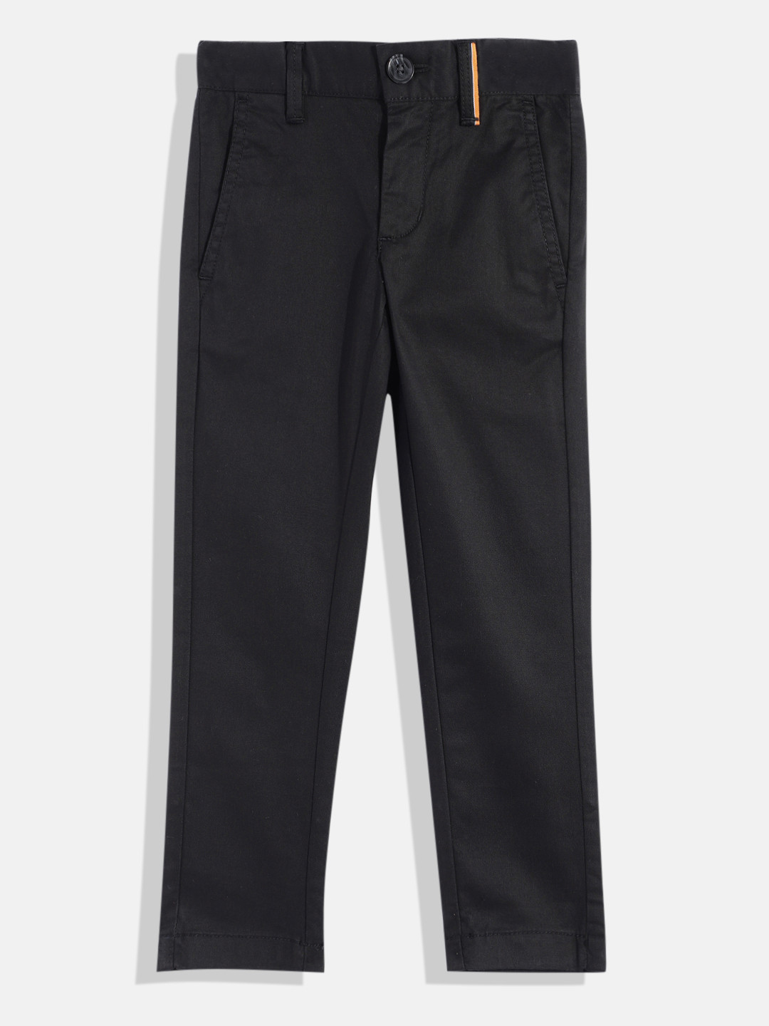 

Indian Terrain Boys Solid Original Regular Fit Low-Rise Plain Flat-Front Chinos, Black