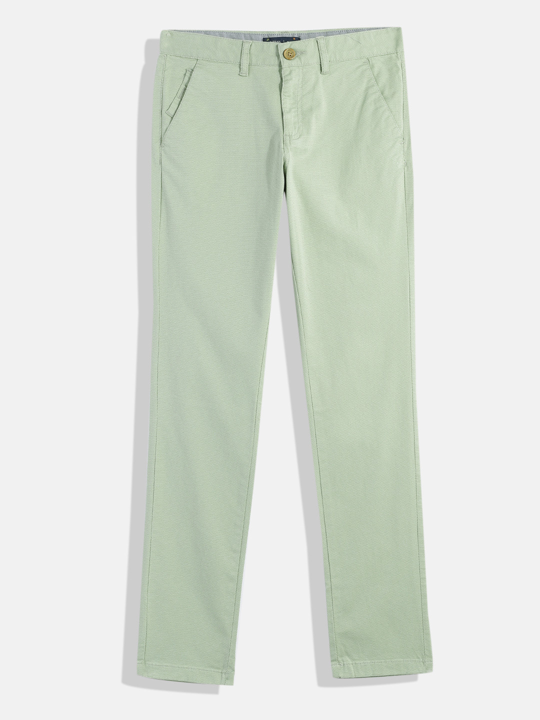 

Indian Terrain Boys Micro Abstract Print Original Low-Rise Plain Flat-Front Trousers, Green