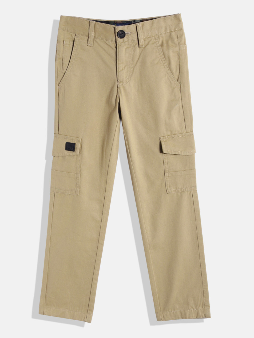 

Indian Terrain Boys Mid-Rise Pure Cotton Regular Fit Cargo Trousers, Camel brown