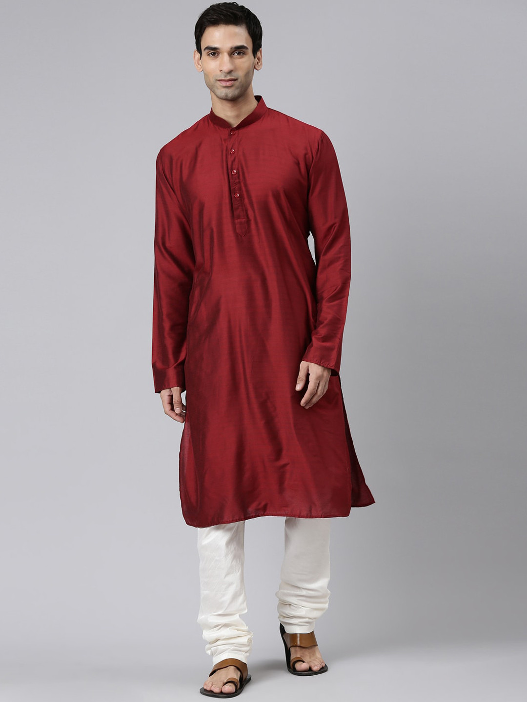 

Rishika Mandarin Collar Long Sleeves Cotton Silk Kurta, Maroon