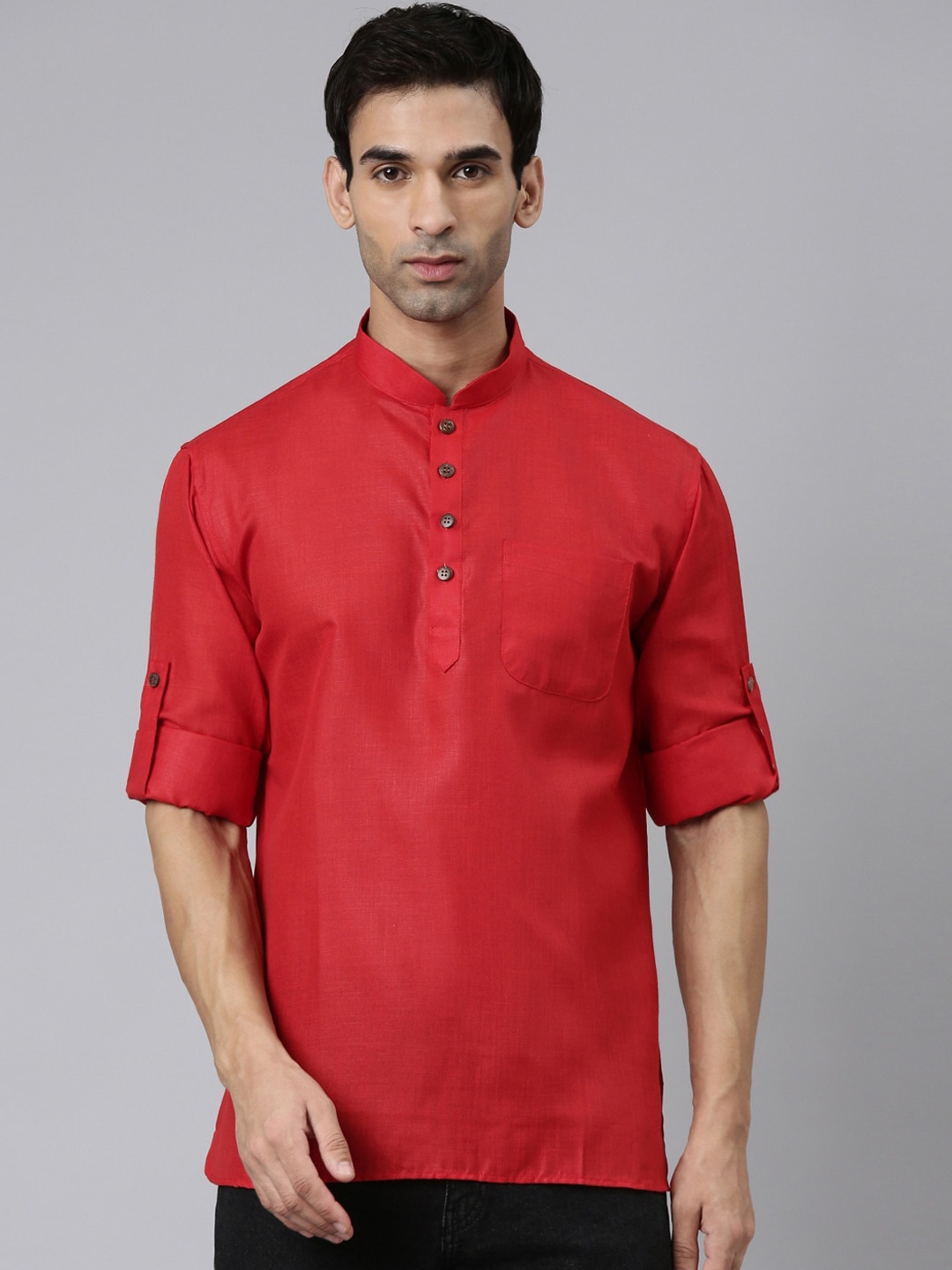 

Rishika Mandarin Collar Pure Cotton Kurta, Red