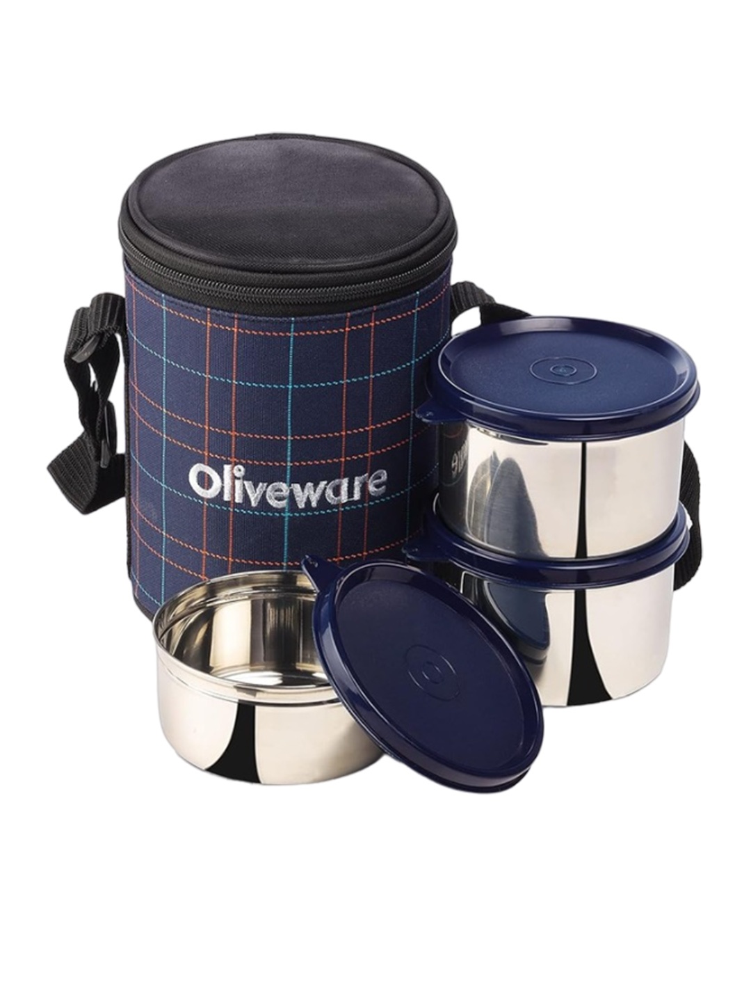 

SOPL-OLIVEWARE 4-Pcs Blue Stainless Steel Leak Proof Lunch Boxes With Bag