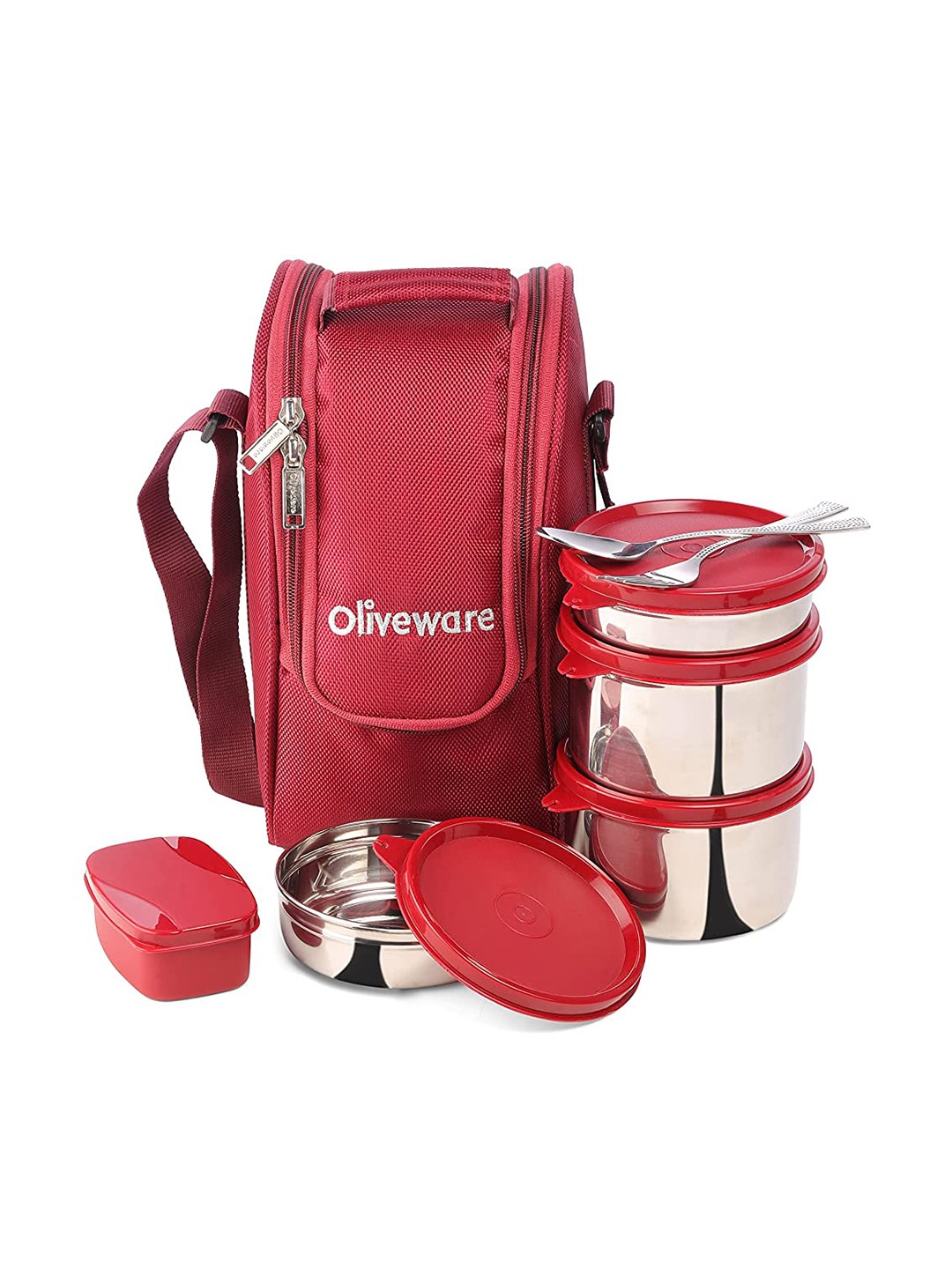 

SOPL-OLIVEWARE Exclusive 8-pcs Red Stainless Lunch Spill-Proof Lunch Boxes With Bag