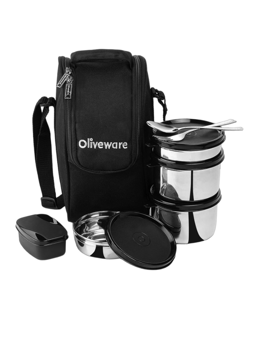 

SOPL-OLIVEWARE Executive Black 8 Pieces Stainless Steel Leak Proof Lunch Box With Bag