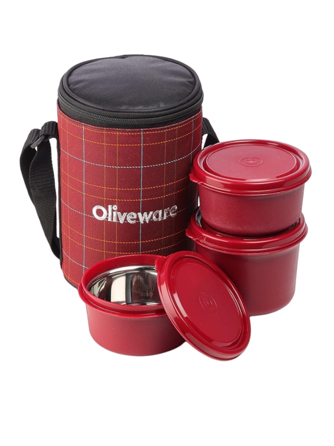

SOPL-OLIVEWARE Amber Red 4 Pieces Stainless Lunch Spill-Proof Lunch Boxes With Bag