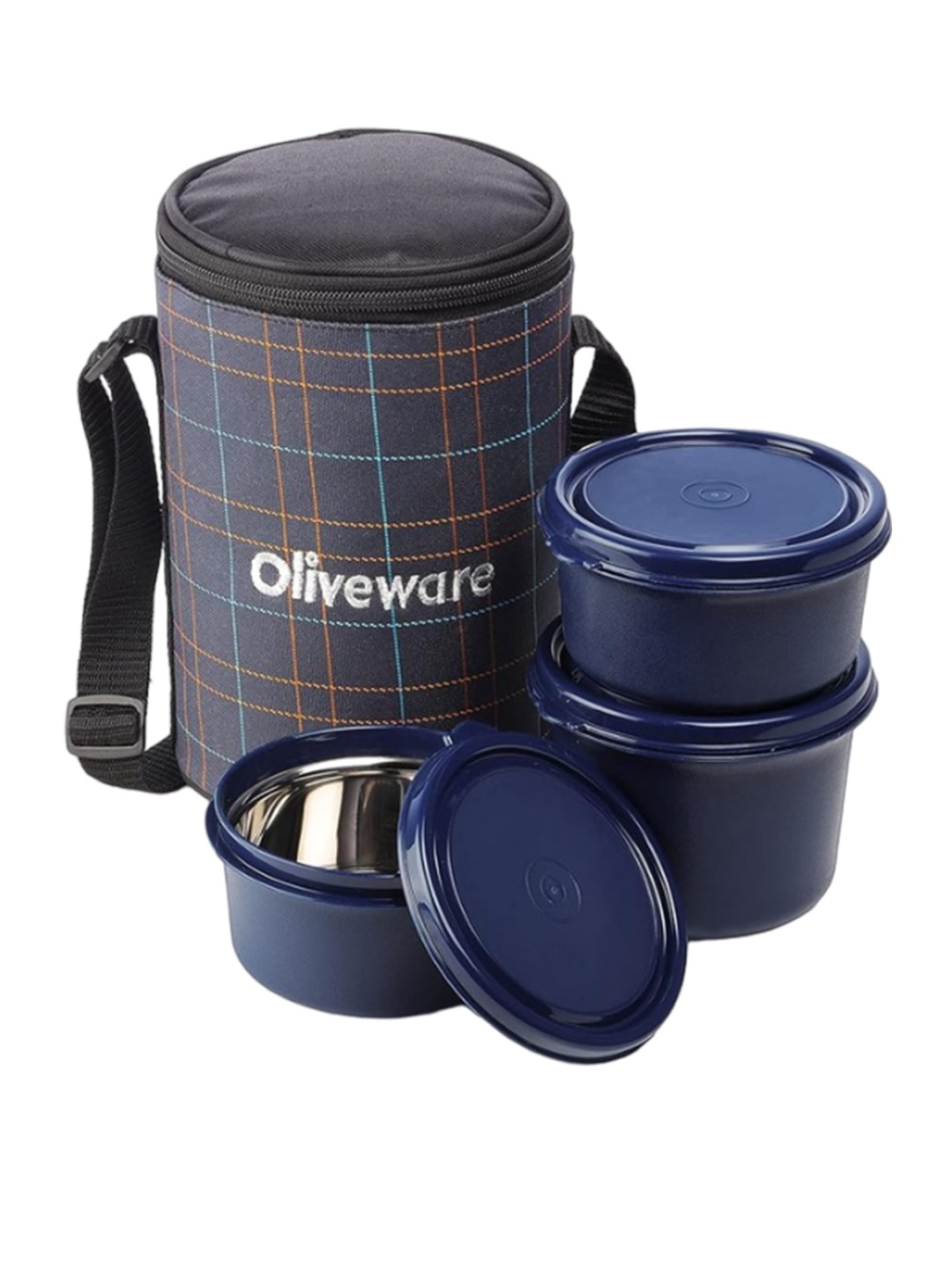 

SOPL-OLIVEWARE Amber 4-pcs Blue Stainless Lunch Spill-Proof Lunch Boxes With Bag