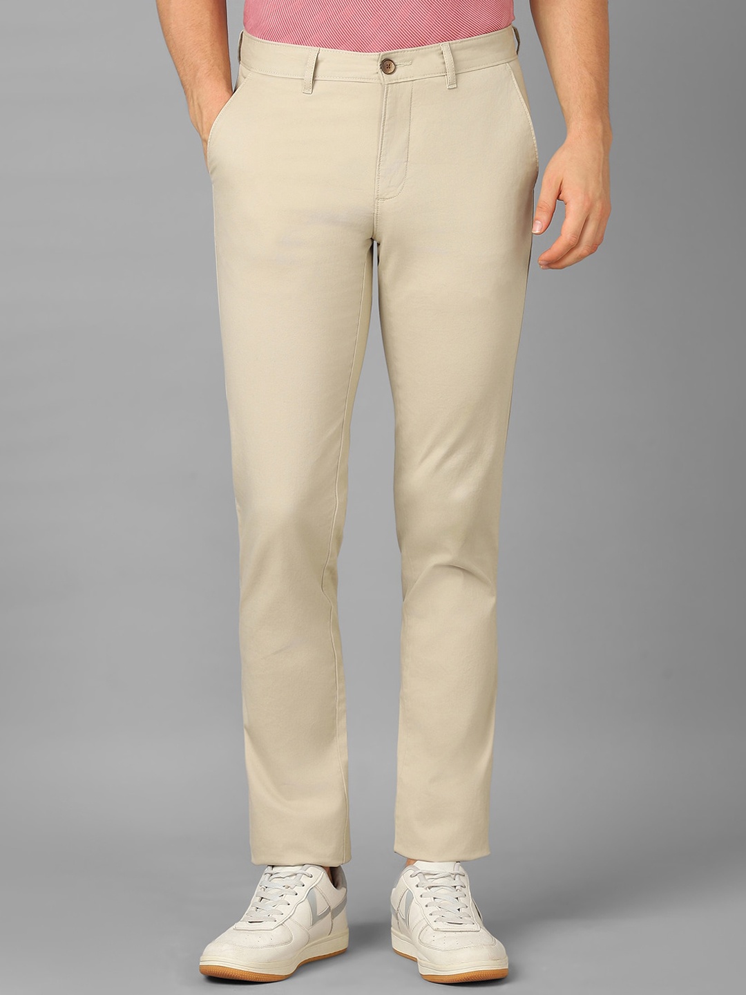 

Louis Philippe Sport Men Mid Rise Plain Slim Fit Cropped Chinos Trousers, Cream