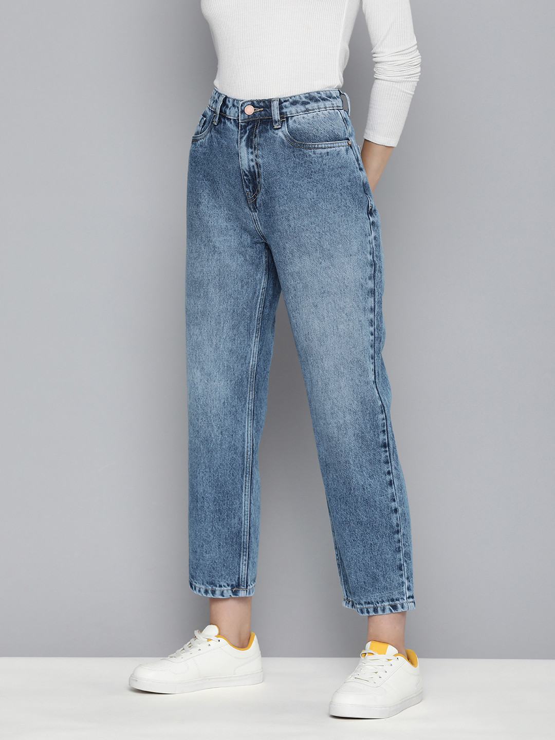 

Mast & Harbour Women Straight Fit High-Rise Light Fade Jeans, Blue
