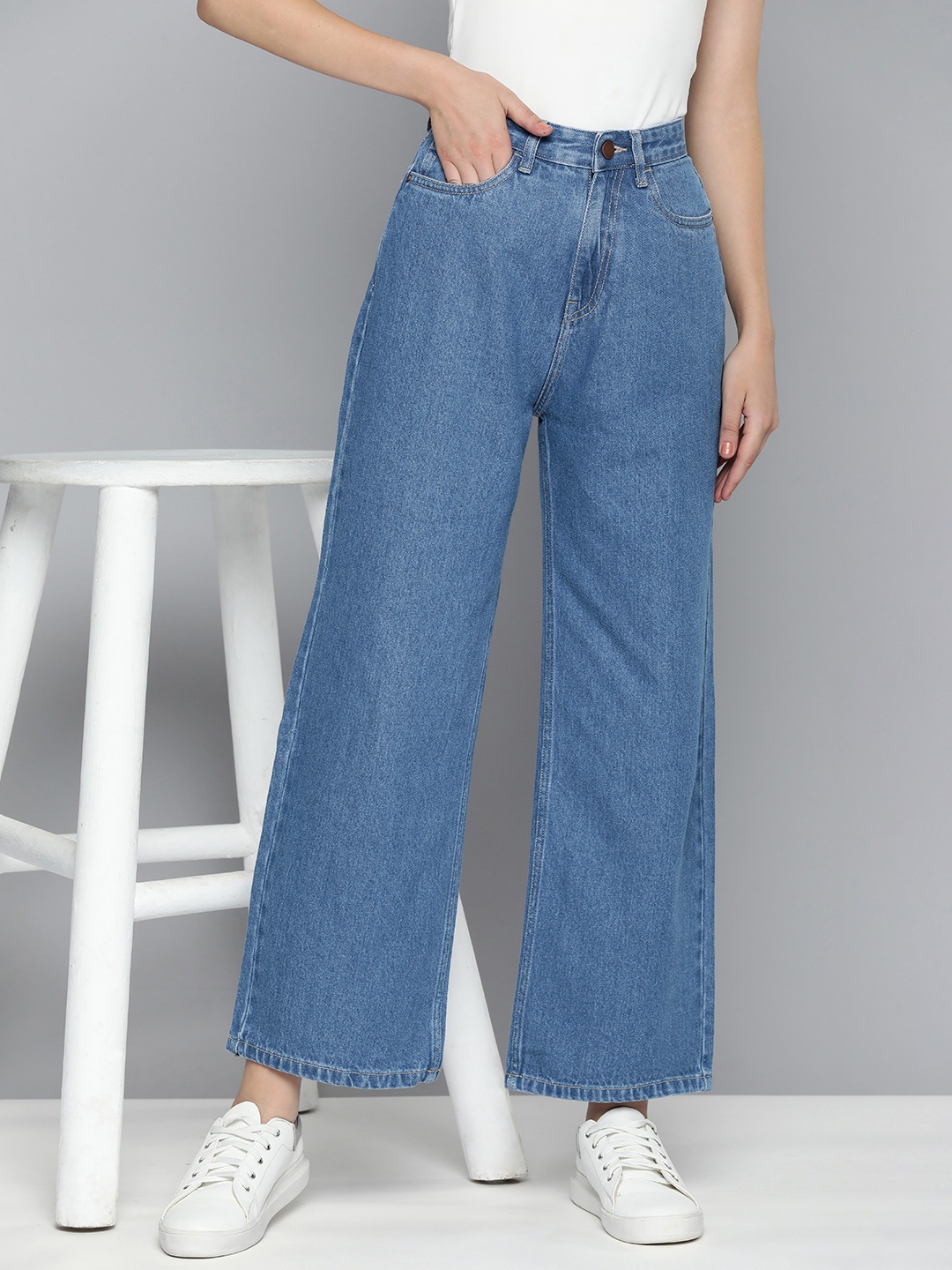 

Mast & Harbour Women Cotton Relaxed Fit High-Rise Jeans, Blue