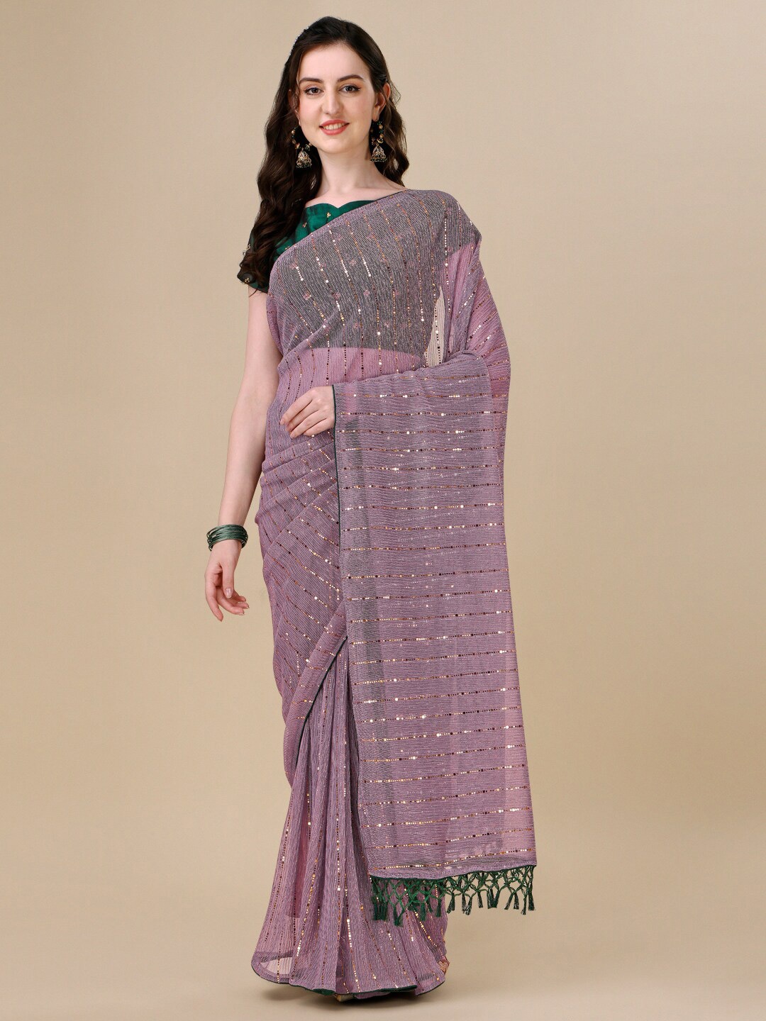 

KALINI Embellished Silk Blend Saree, Mauve