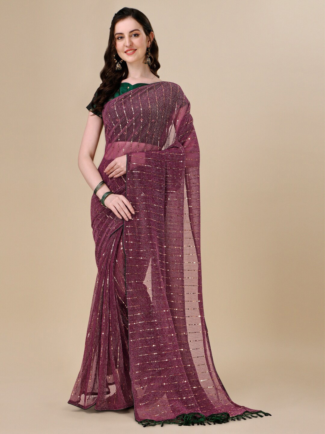 

KALINI Embellished Silk Blend Saree, Purple