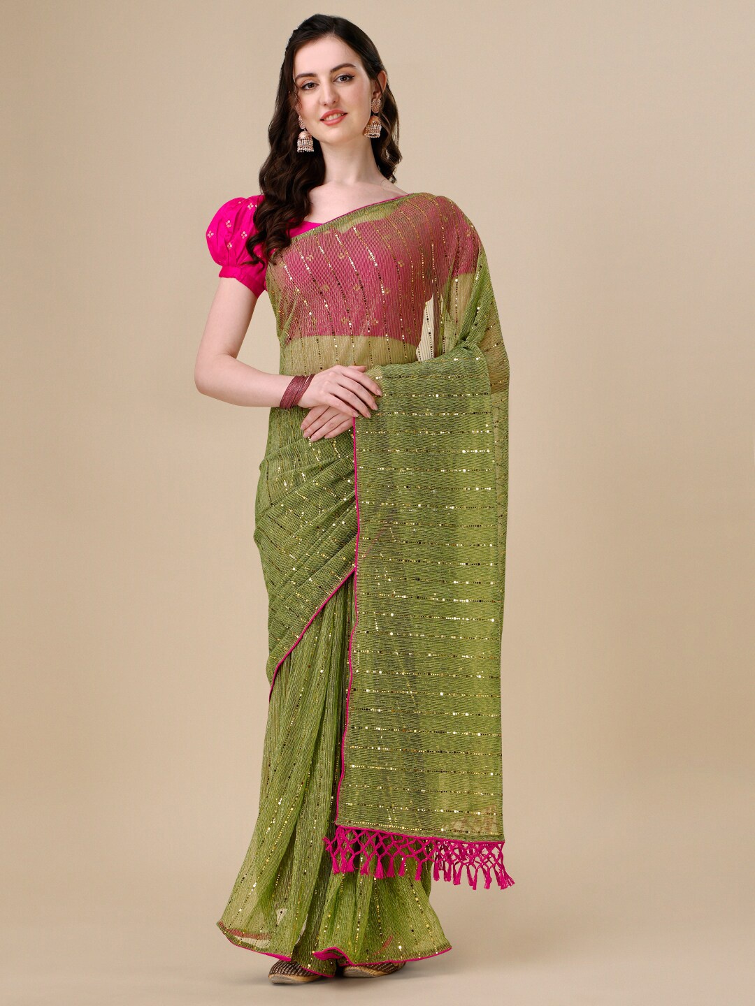 

KALINI Embellished Silk Blend Saree, Green