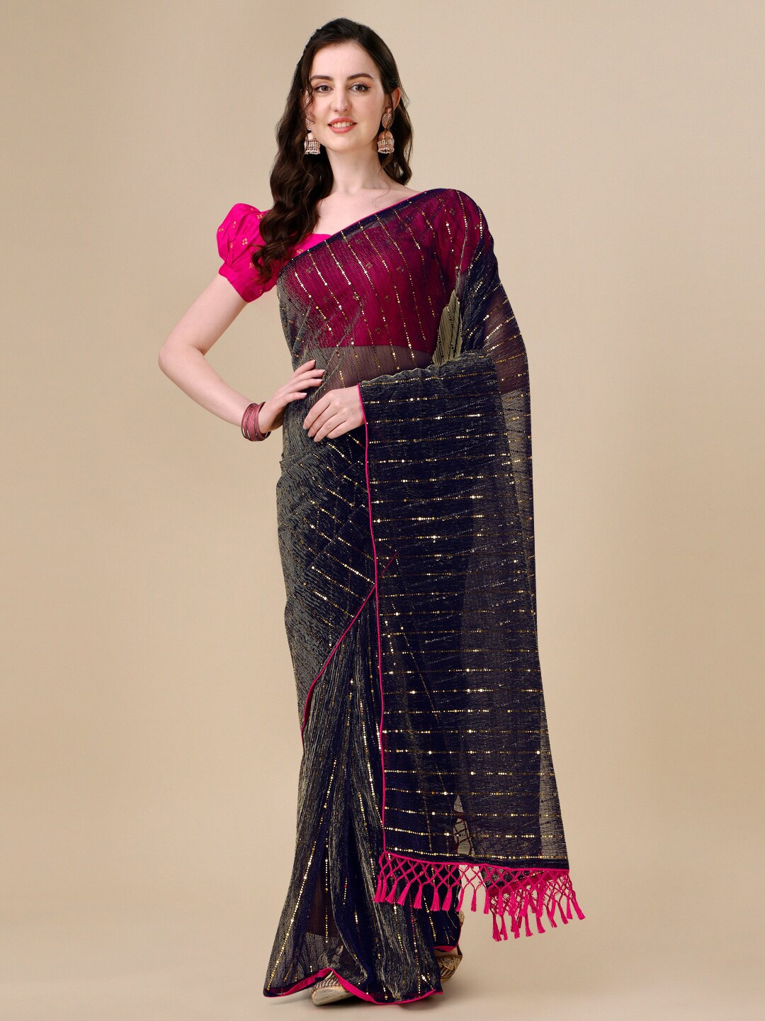 

KALINI Embellished Silk Blend Saree, Blue