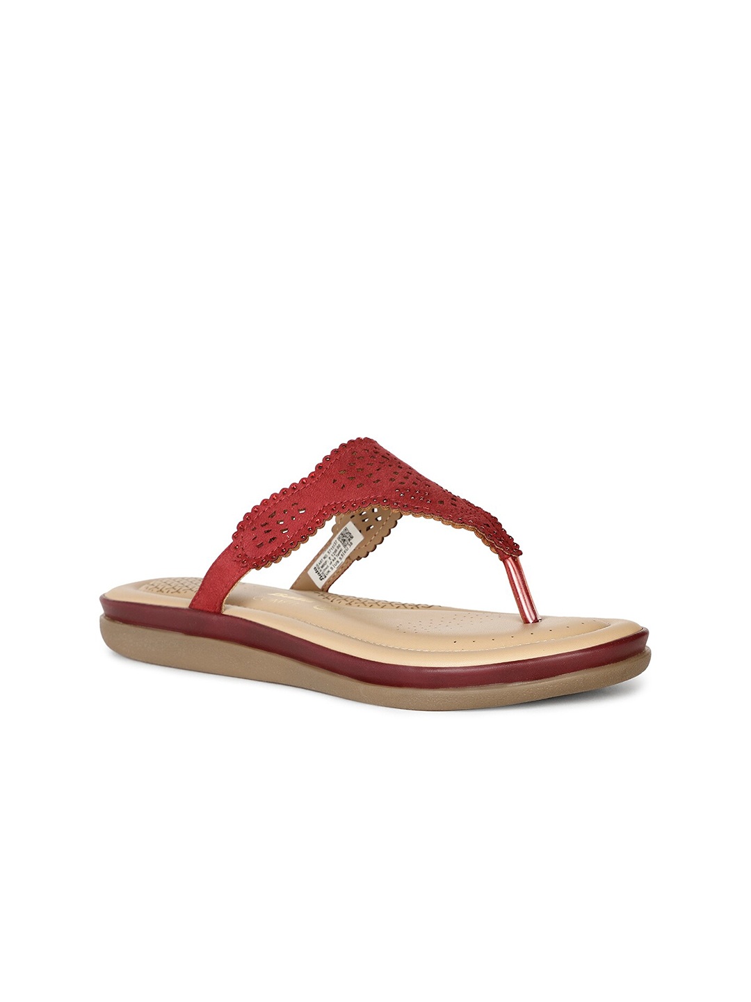 

Bata comfit Textured Laser Cuts T-Strap Flats, Red