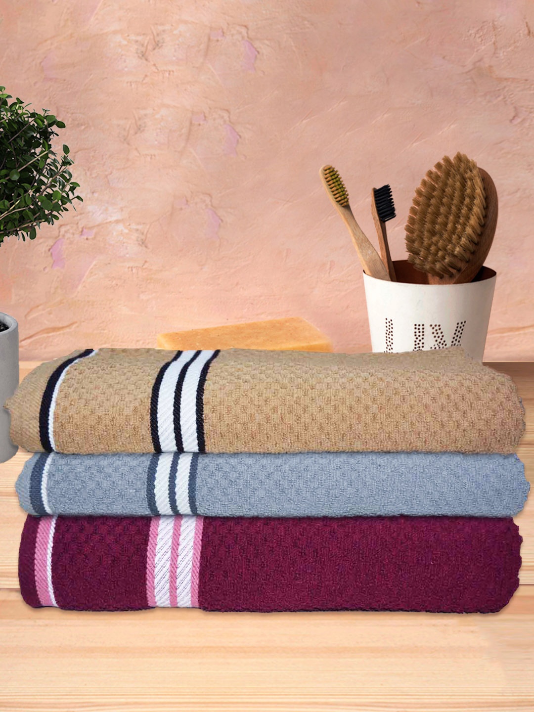 

Athom Trendz 3 Pieces Textured 300GSM Bath Towels, Grey