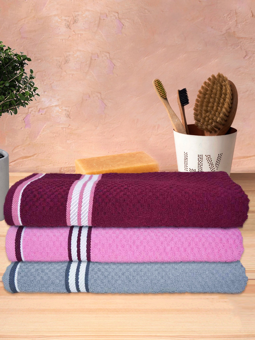 

Athom Trendz Living Maroon 3Pcs Popcorn Textured Pure Cotton 300GSM Super Soft Bath Towels