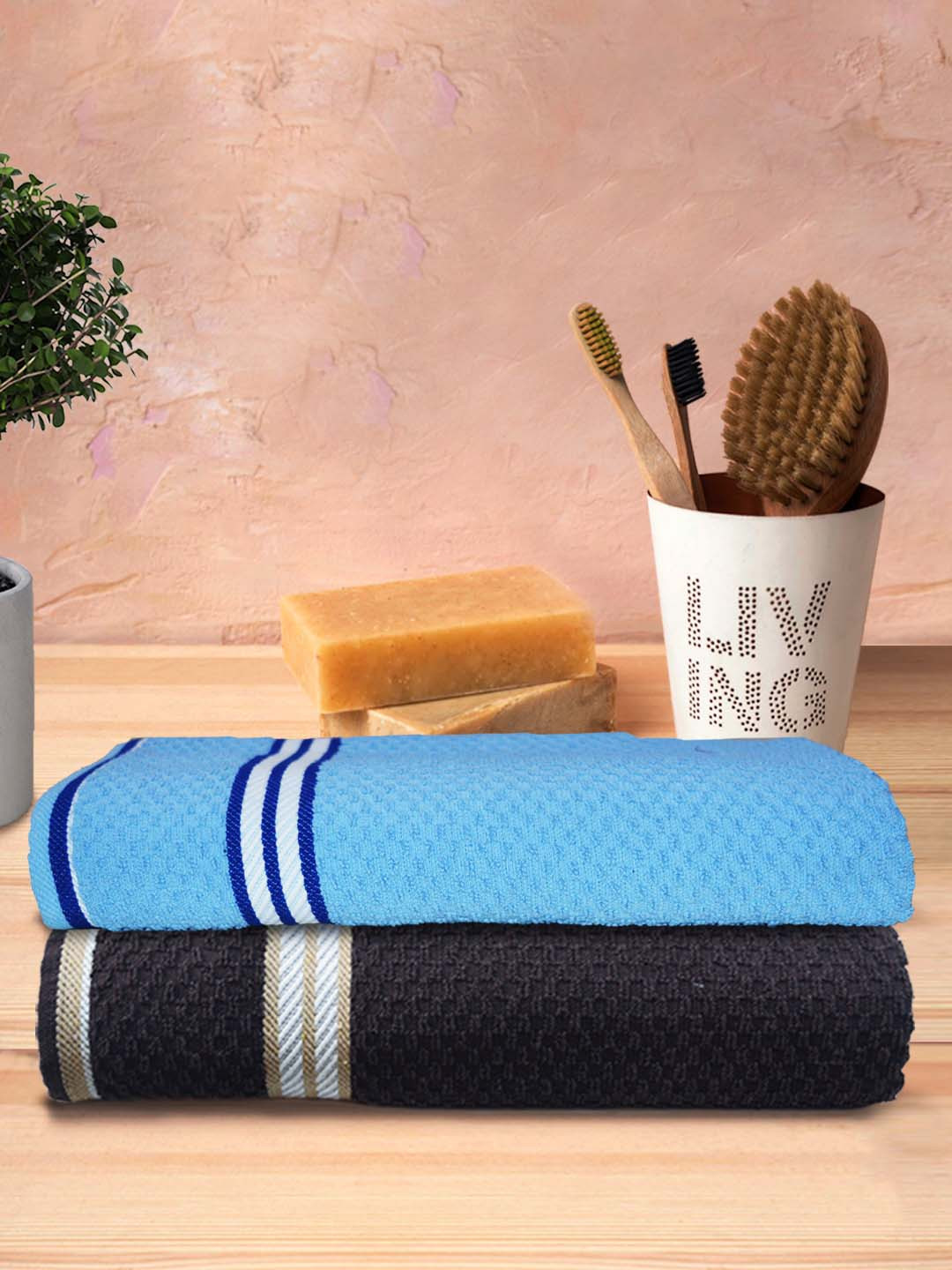 

Athom Trendz Living Blue 2-Pcs Popcorn Textured Pure Cotton 300 GSM Super Soft Bath Towels