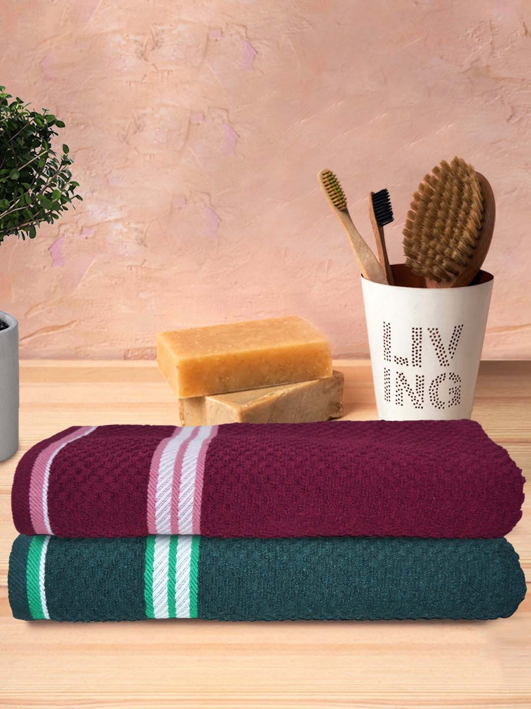

Athom Trendz Living Green 2 Pcs Popcorn Textured Pure Cotton Super Soft Bath Towels