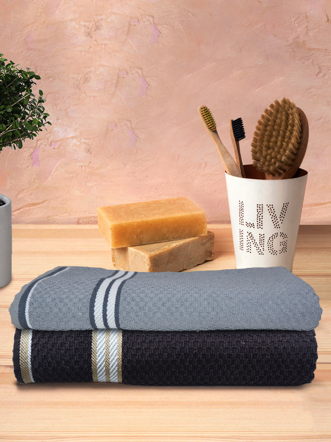 

Athom Trendz 2Pcs Grey & Black Popcorn Textured Pure Cotton 300GSM Super Soft Bath Towels