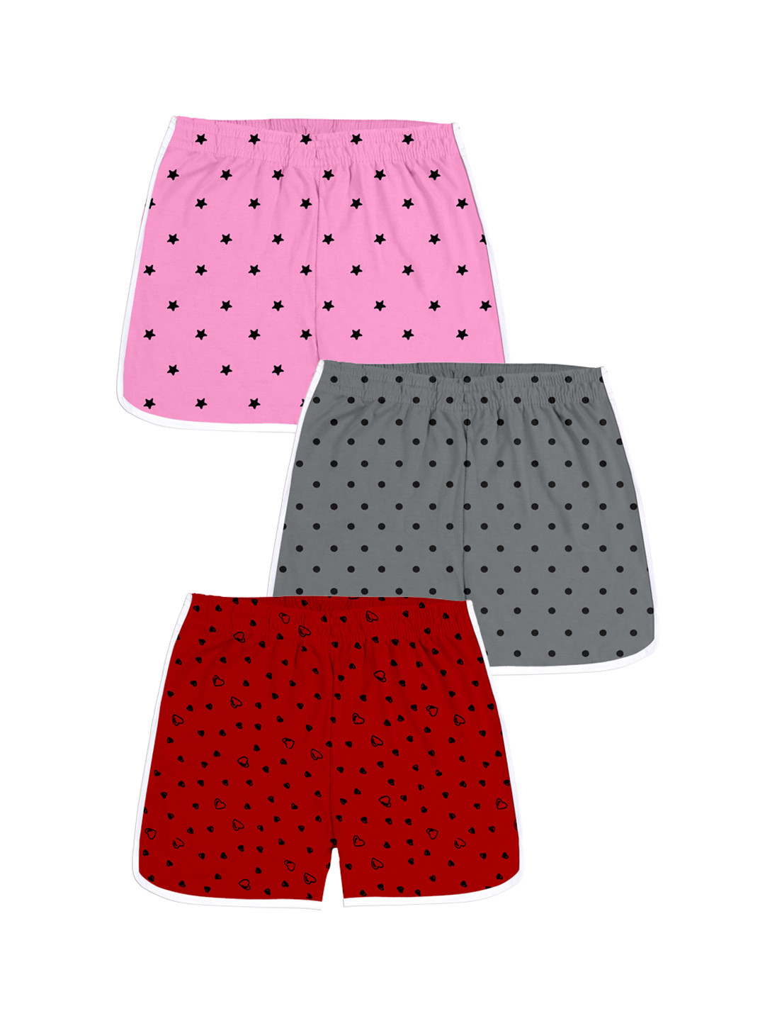 

FASLA Girls Pack Of 3 Mid-Rise Printed Pure Cotton Shorts, Red