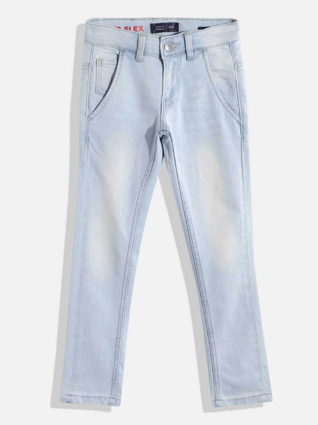 

Indian Terrain Boys Original Low-Rise Heavy Fade Stretchable Jeans, Blue