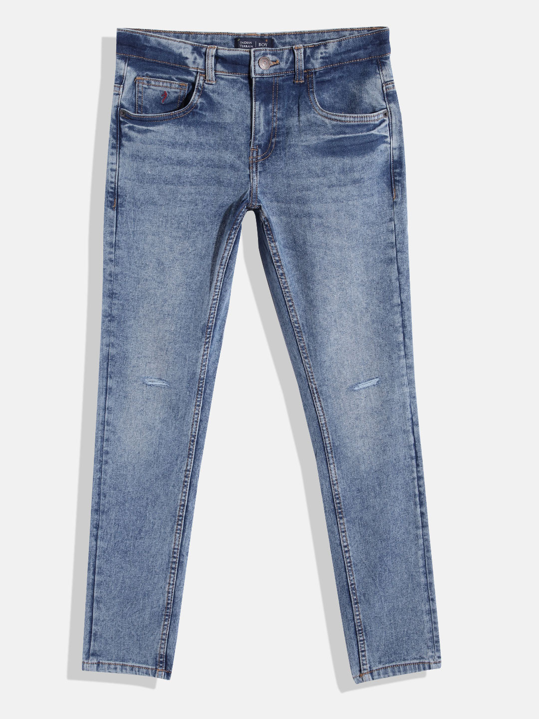 

Indian Terrain Boys Mid-Rise Mildly Distressed Heavy Fade Stretchable Jeans, Blue