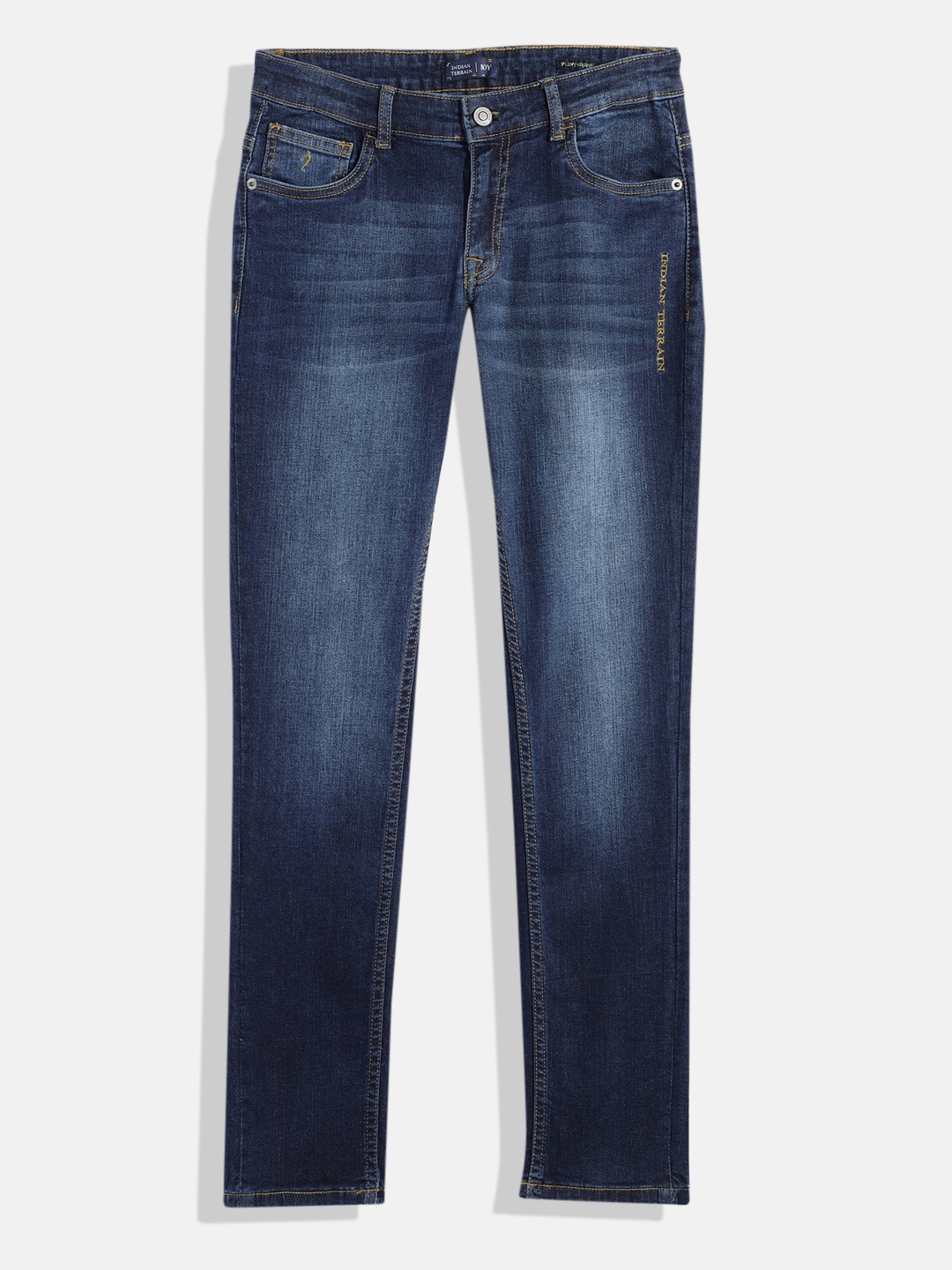 

Indian Terrain Boys Regular Fit Light Fade Stretchable Jeans, Blue
