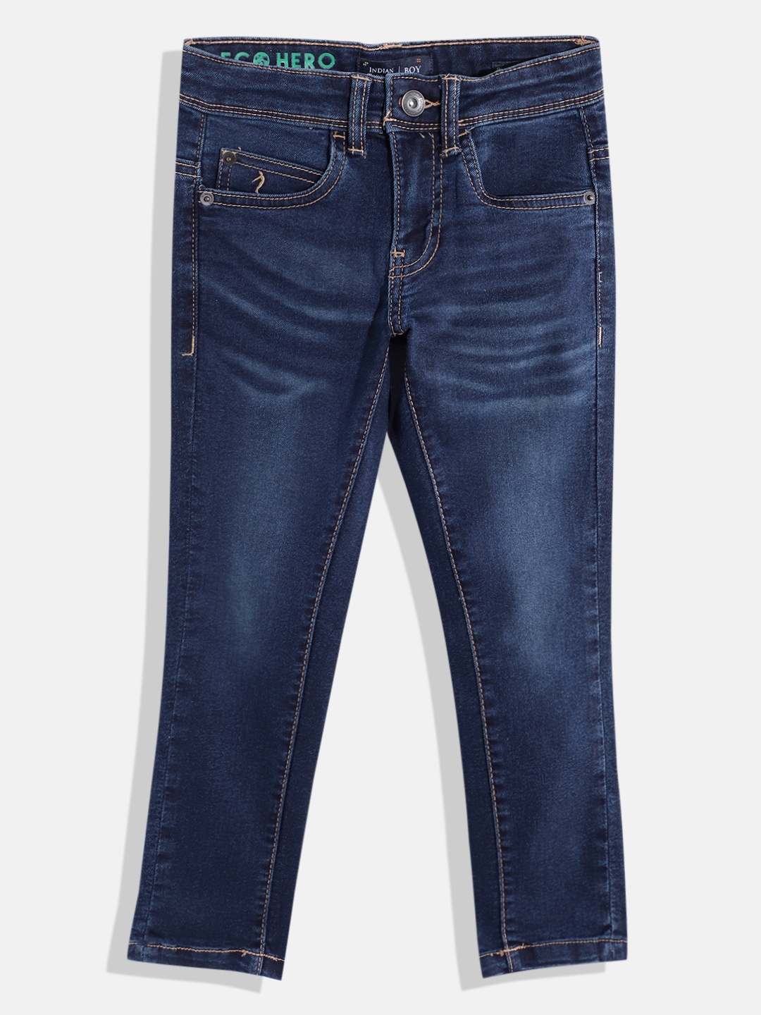 

Indian Terrain Boys Mid-Rise Light Fade Stretchable Jeans, Navy blue